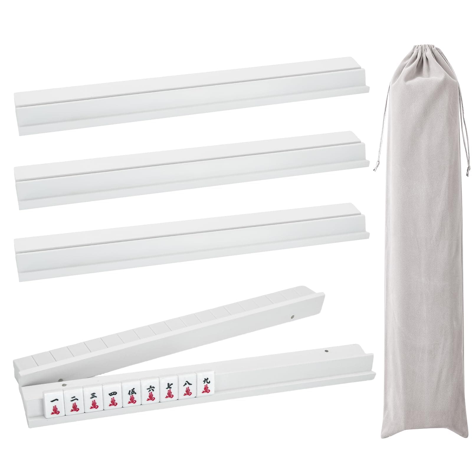 magic sewing machine Mahjong Racks with Pushers, Set of 4 Wooden American Majiang Tile Racks, Modern Mahjong Racks with Built-in Pushers (White)