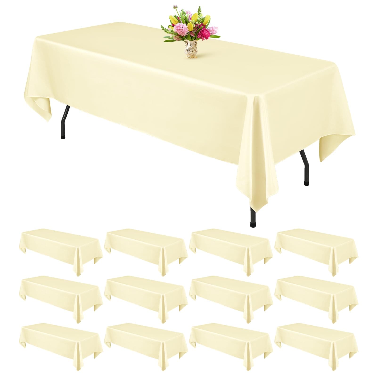 Teruntrue 12 Packs Beige Tablecloths 60x126 inch Rectangle Table Cloth for 8 Foot Rectangle Tables, Washable Polyester Fabric, for Wedding Parties Banquet Holiday Dinner Table Decorative, Beige