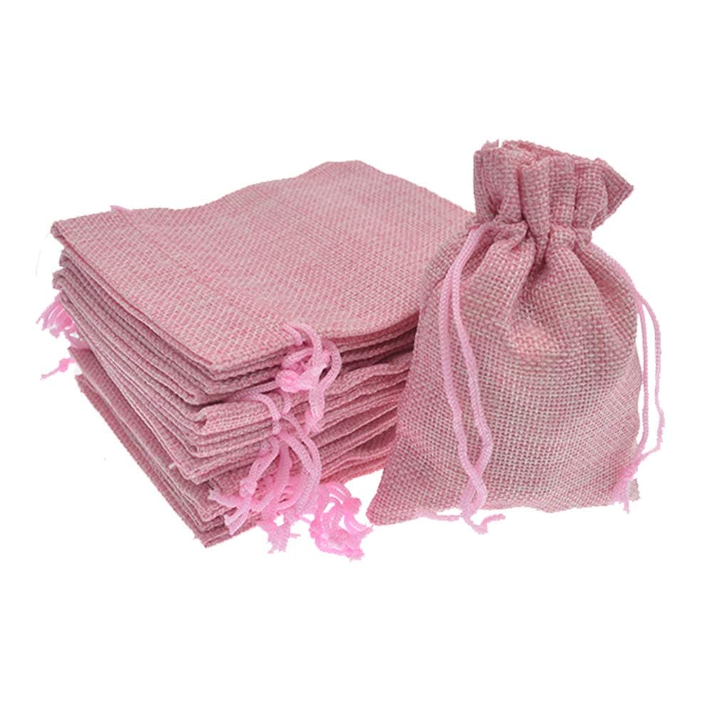 Bezall 20Pcs Burlap Bags with Drawstring, Burlap Gift Bag Linen Jewelry Pouches for Christmas Wedding Favor, Party, DIY Crafts (Pink, 5.9 x 7.5 Inch)
