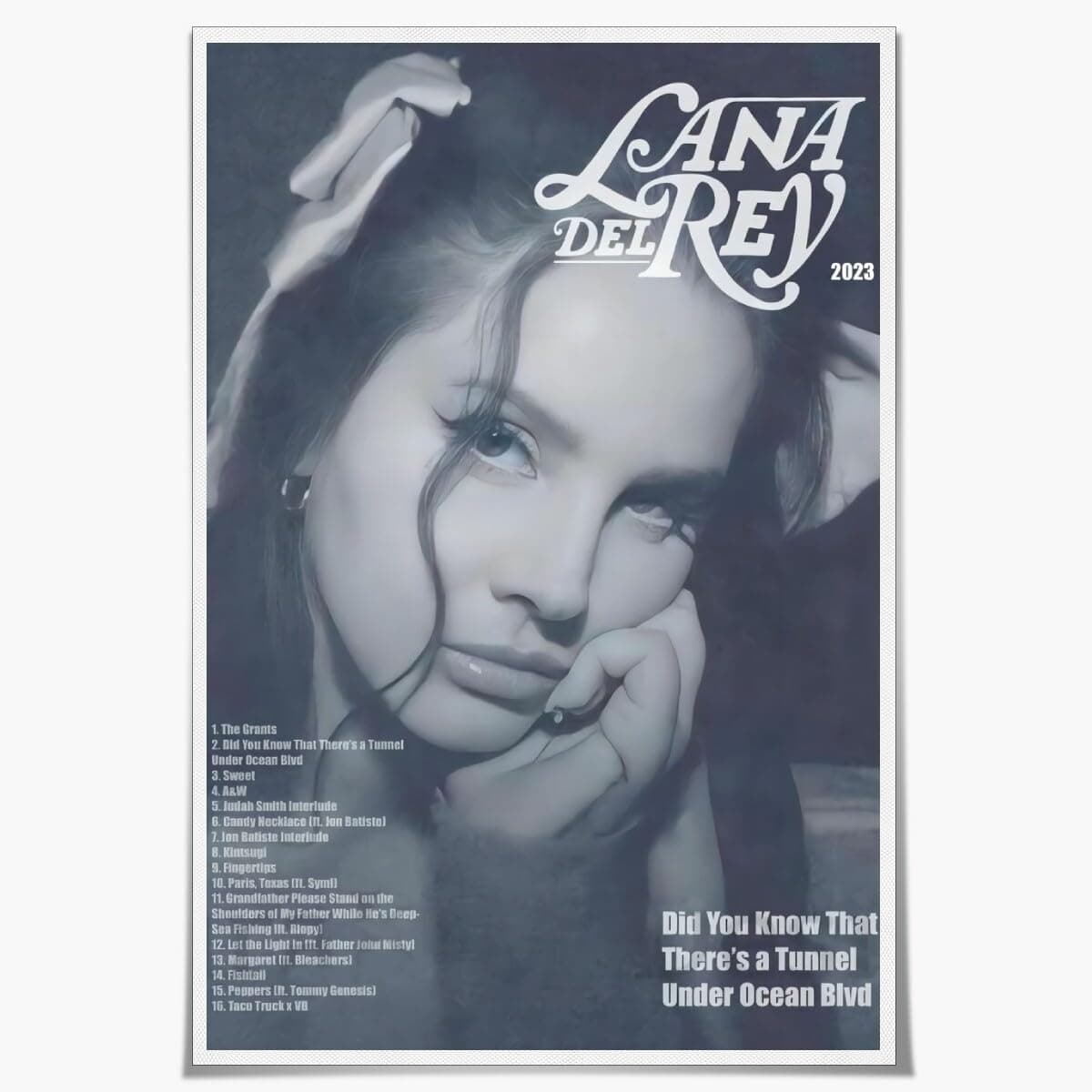 Lana Del Rey Poster Did You Know That There's A Tunnel Under Ocean Blvd Music Album Cover Posters Art Prints Modern Aesthetic Canvas Wall Art For Bedroom Wall Decor Unframed16x24inch