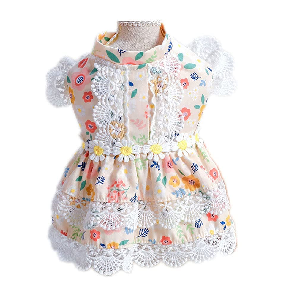 Clopon Dog Dress Luxury Fancy Wedding Party Pet Dog Dresses for Small Medium Cats Dogs Lovely Clothes Printed Lace Dress (White C, Large)
