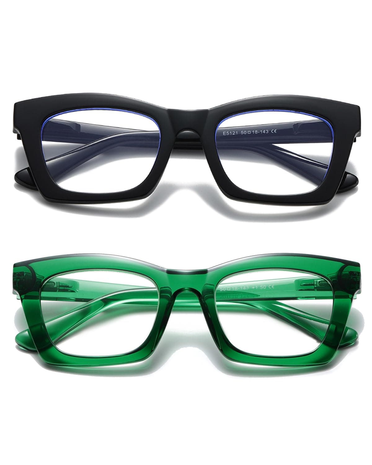 Hubeye - Anteojos de lectura 1.50 estilo Oprah para mujeres y hombres, con bloqueo de luz azul, diseño cuadrados con bisagra de resorte, 2 unidades con estuche para anteojos