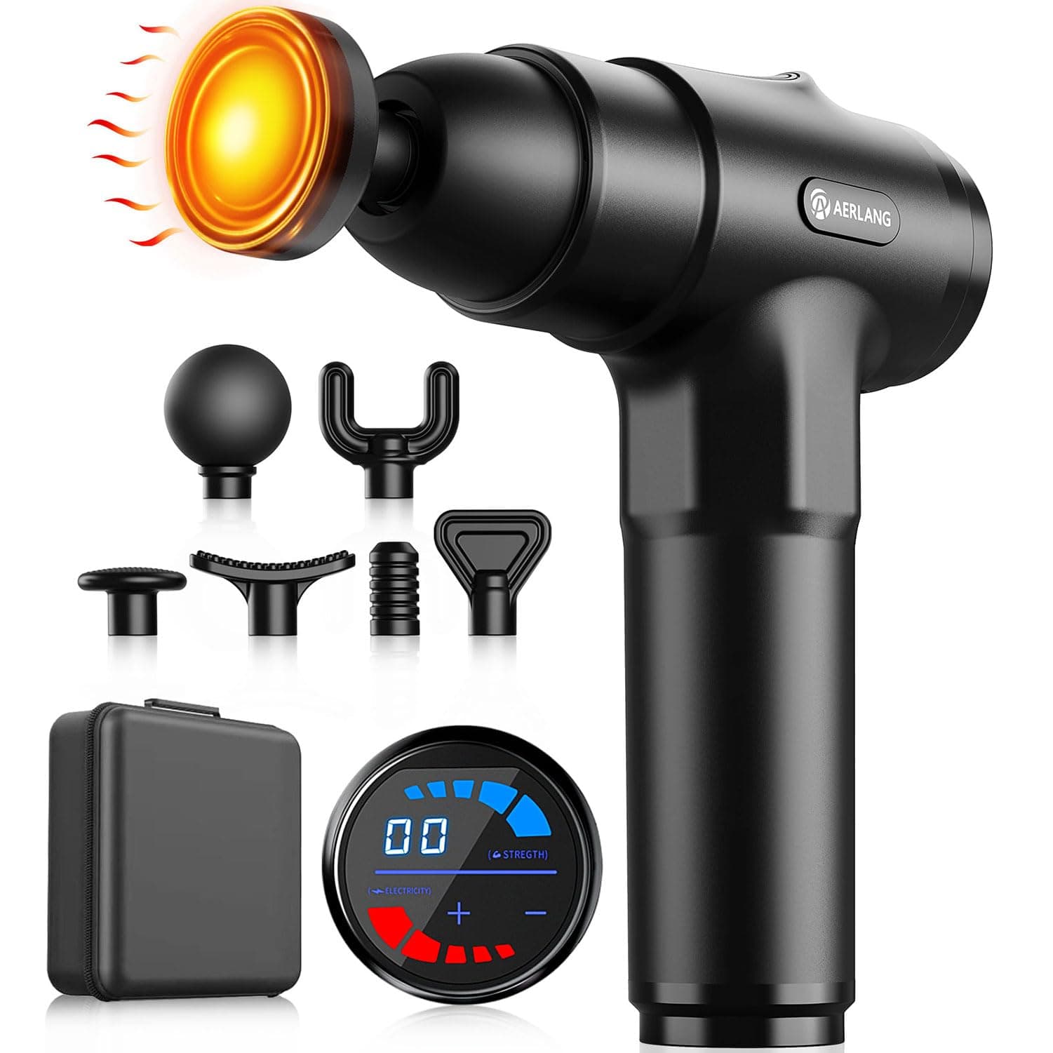 AERLANG Massage Gun with Heat,Percussion Massage Gun, Upgrade Muscle Handheld Deep Tissue Massager - Adjustable Heads for Muscle Groups 20 Speed Option,Mothers Day Gift for Mom Dad Men Women