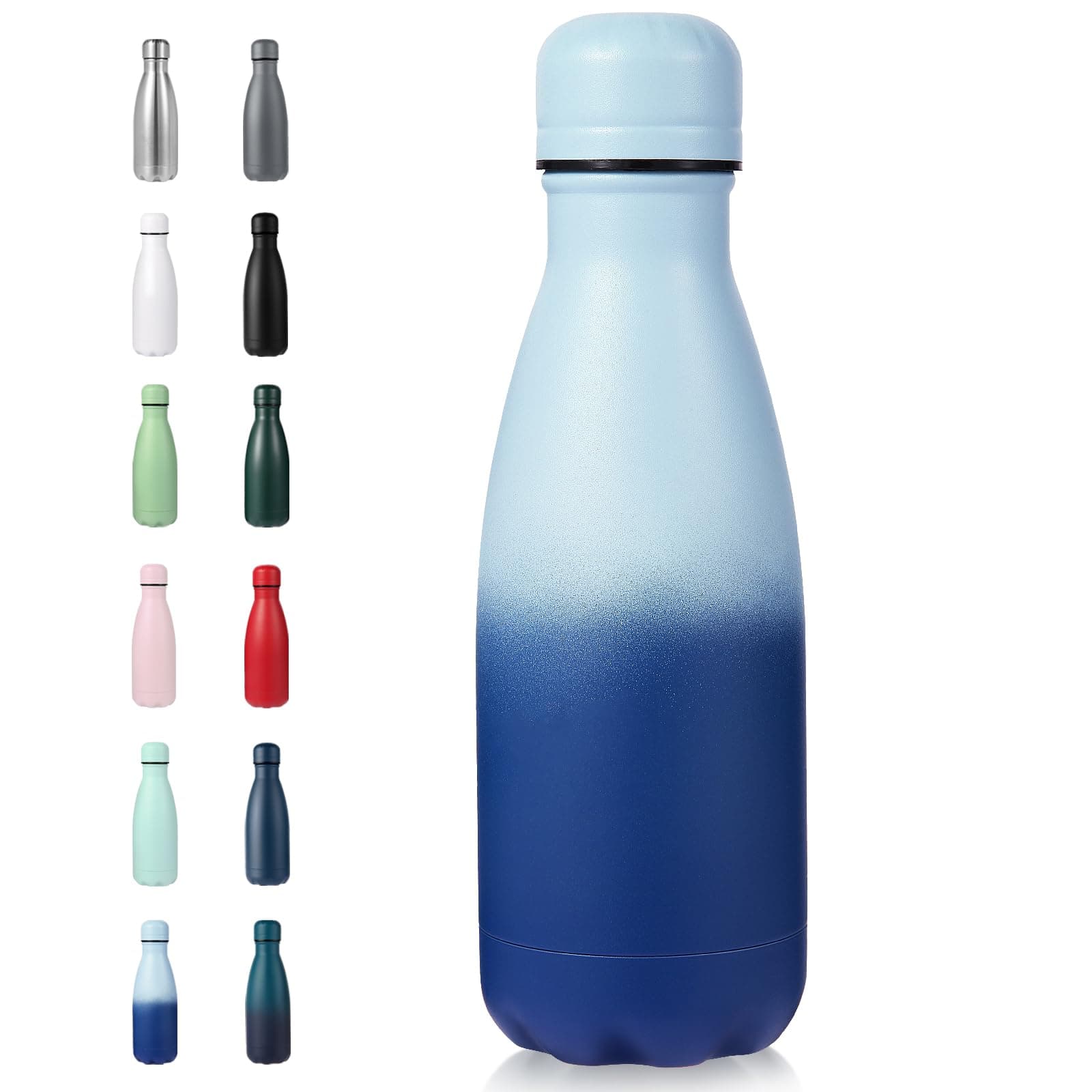Volhoply 12oz Small Water Bottle Stainless Steel, BPA Free Insulated Water Bottles, Double Wall Cola Shape Flask, Keeps Cold 24 Hours and Hot 12 Hours for Kids Handbag (Green Blue,1)