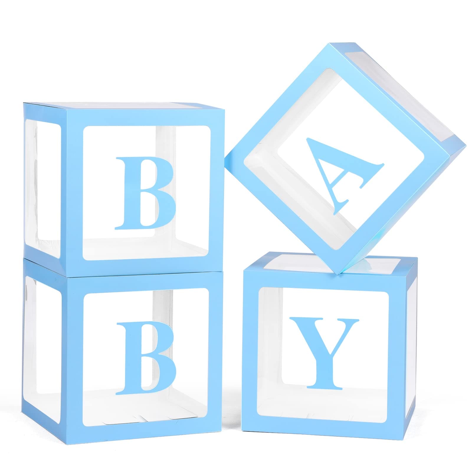 Voircoloria Baby Boxes with Letters, Blue, 4 Transparent Balloon Boxes