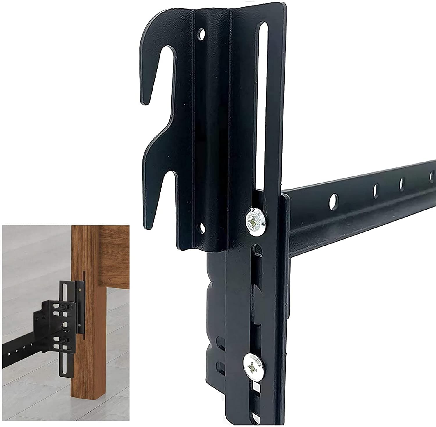 4pcs 711 Bolt-On to Hook-On Bed Frame Conversion Brackets for Headboard or Footboard,Bed Hook Adapter kit with Hardware, Hook on Bed Rails Brackets(Black)