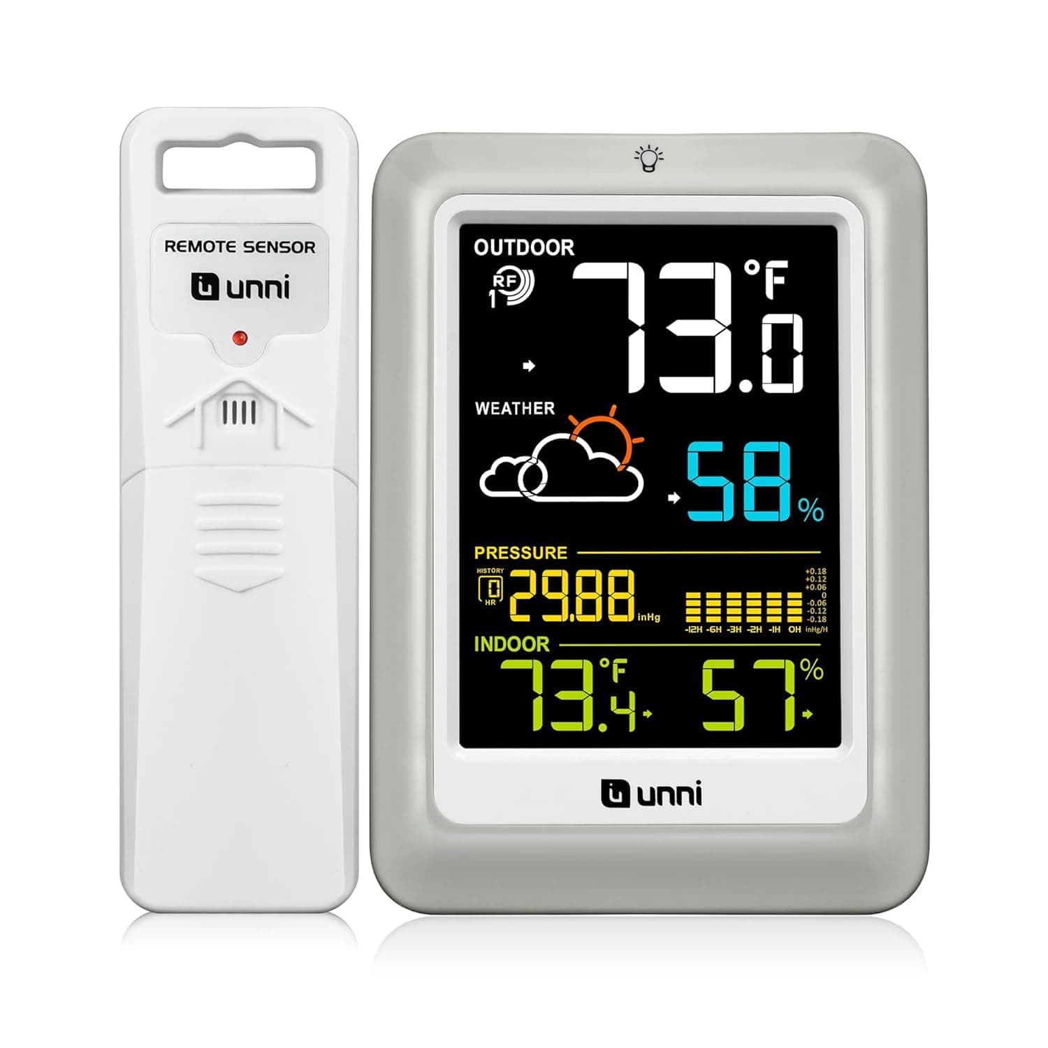 Indoor Outdoor Thermometer Wireless Weather Stations, with 330ft Range Sensor and Adjustable Brightness Inside Outside Temperature Humidity Monitor (Colorful02)