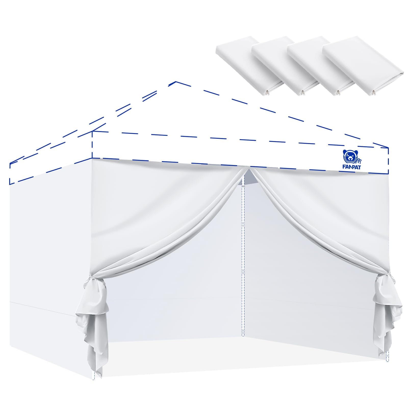 Fanpat Instant Canopy Tent Sidewalls for 10x10 Pop Up Canopy 210D Waterproof,4 Piece Sidewalls, with Doors,White(4PCS Sidewalls Only, Canopy Tent NOT Included)