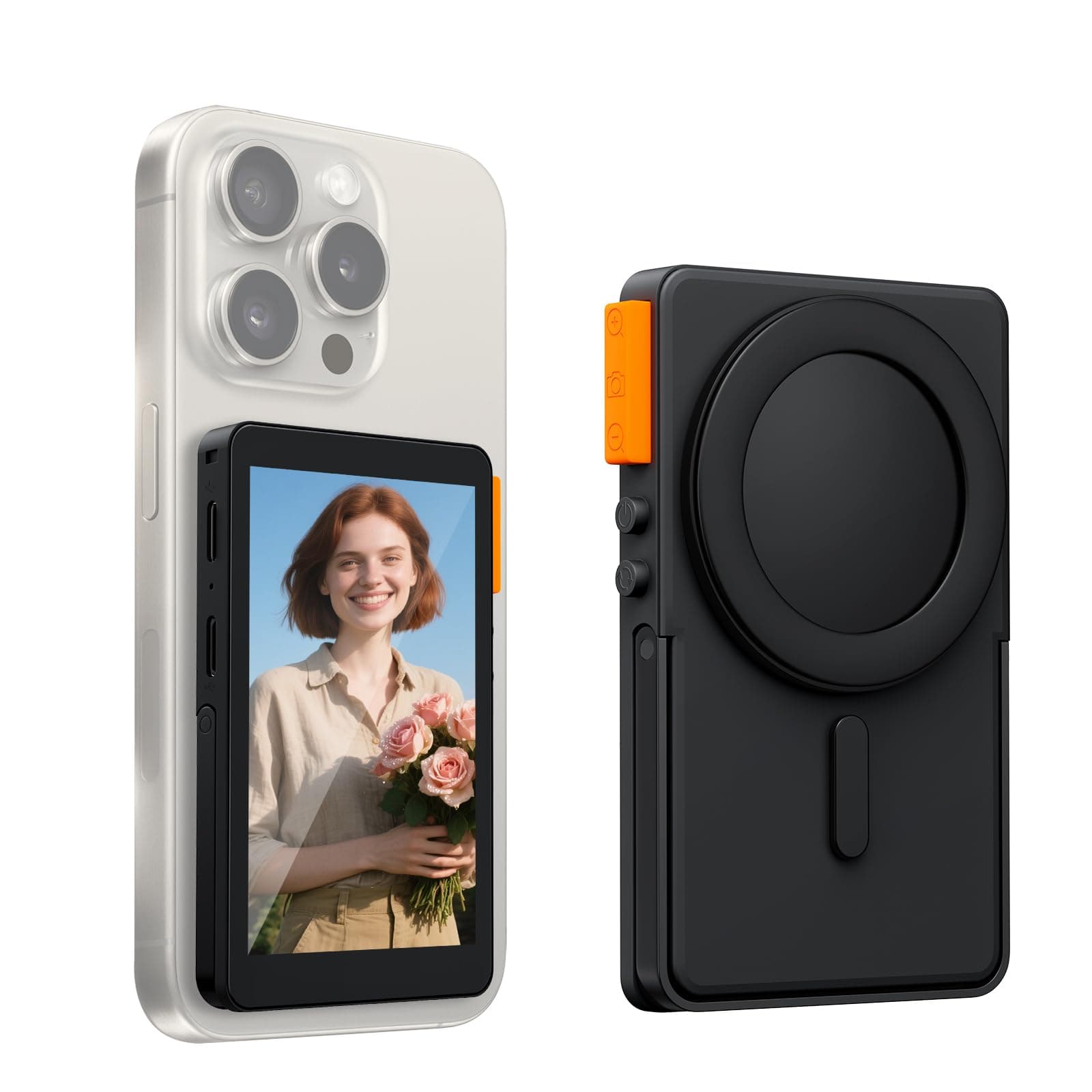 KZO Vlog Selfie Monitor Screen with External Speaker, Magnetic Phone Vlog Selfie Monitor Screen, Back Camera Monitor for Photo Video Live Streaming, Compatible with iPhone & Android
