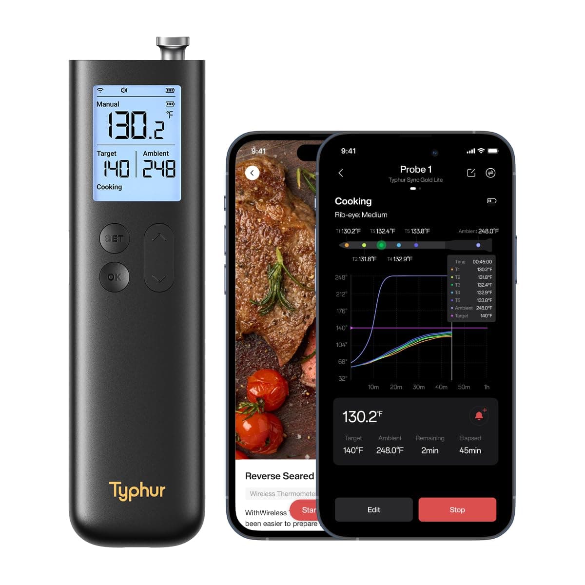 Typhur Sync Wireless Meat Thermometer Gen 2 with WiFi | Standalone Base and Control | Unlimited Range | Enhanced 10X Signal for Improved Stability | NIST Certified Accuracy | BBQ Oven Smoker Gril