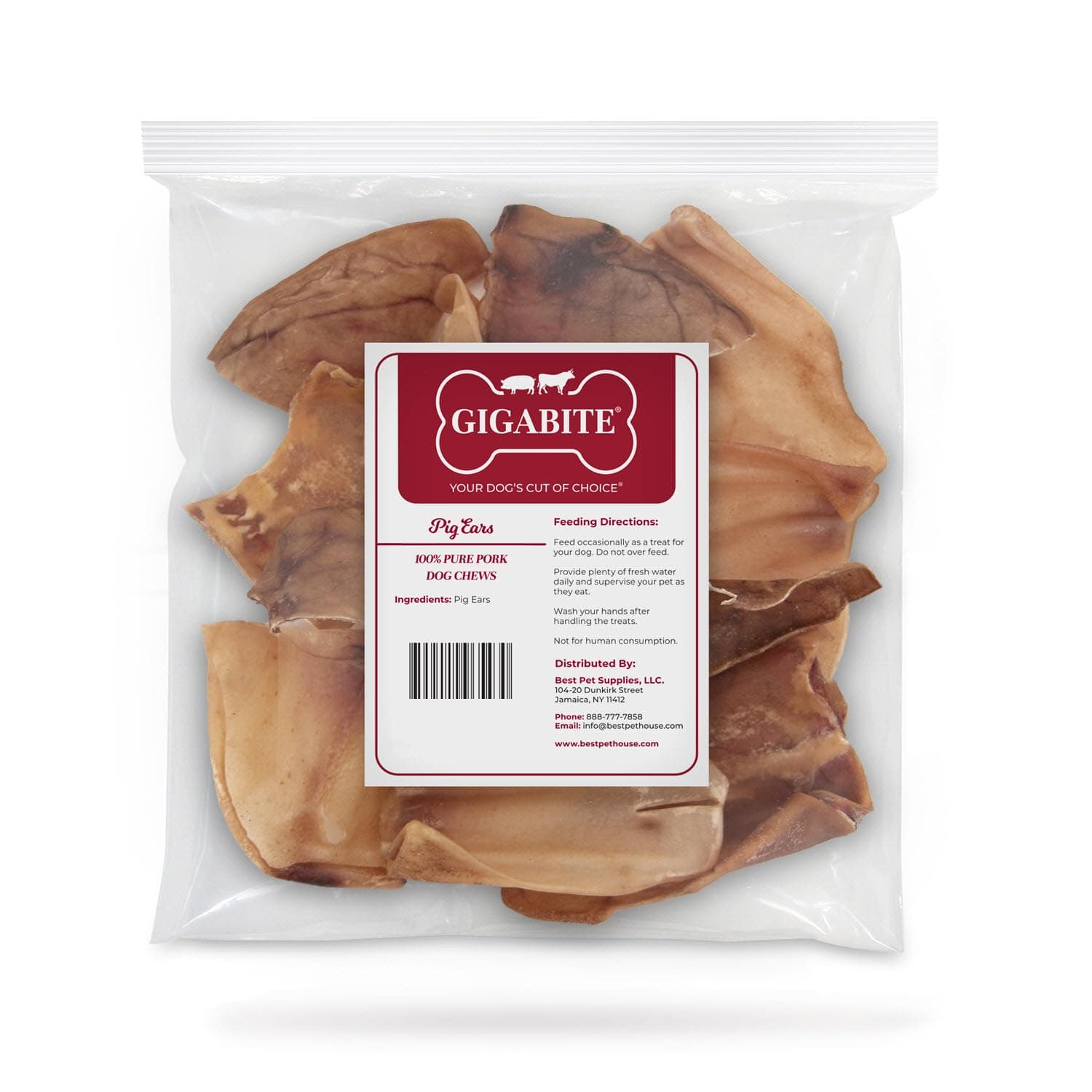 Best Pet Supplies GigaBite Pig Ears Chews for Dogs - Whole Ears, 12 Count