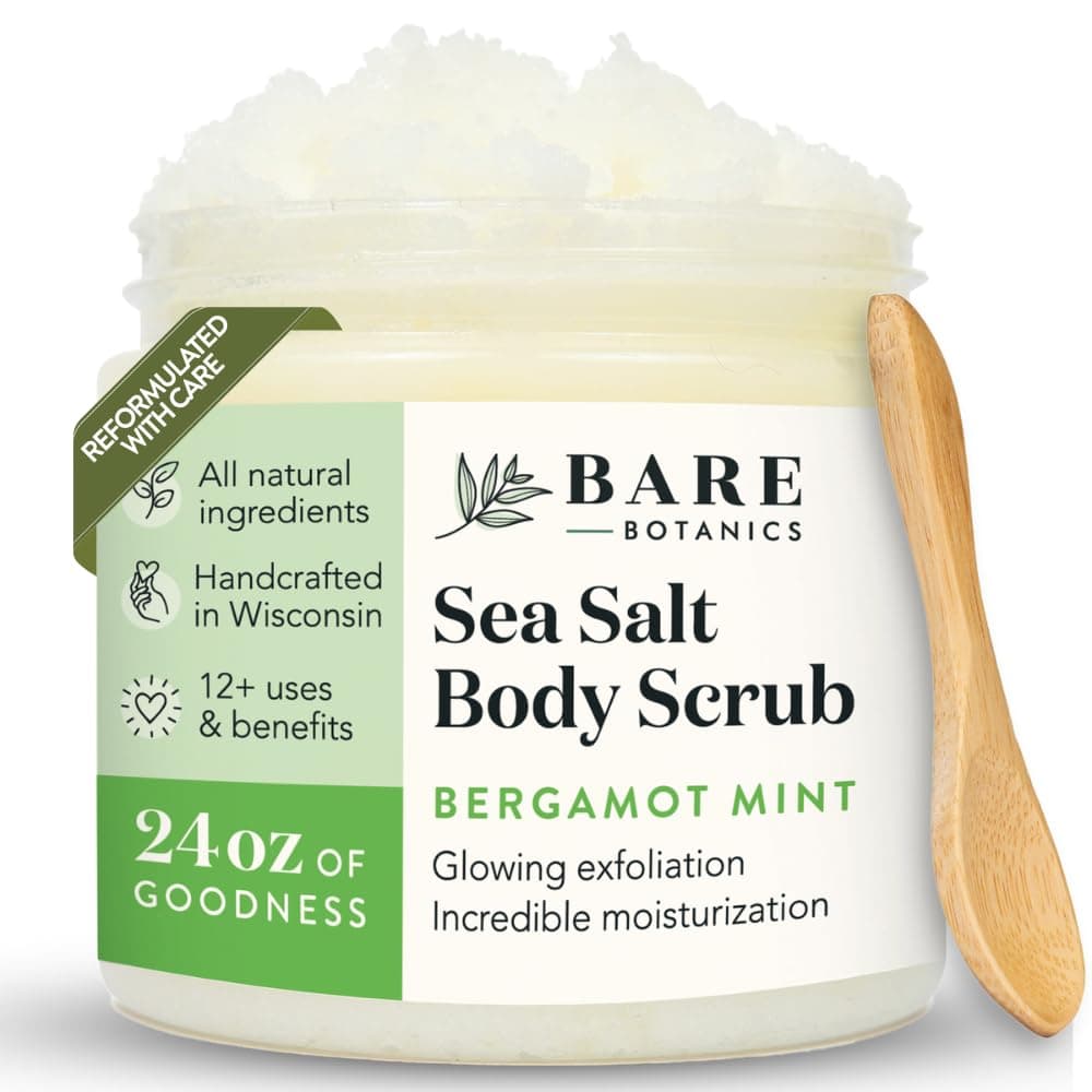 Bare Botanics 24oz Bergamot Mint Sea Salt Body Scrub Natural Exfoliator