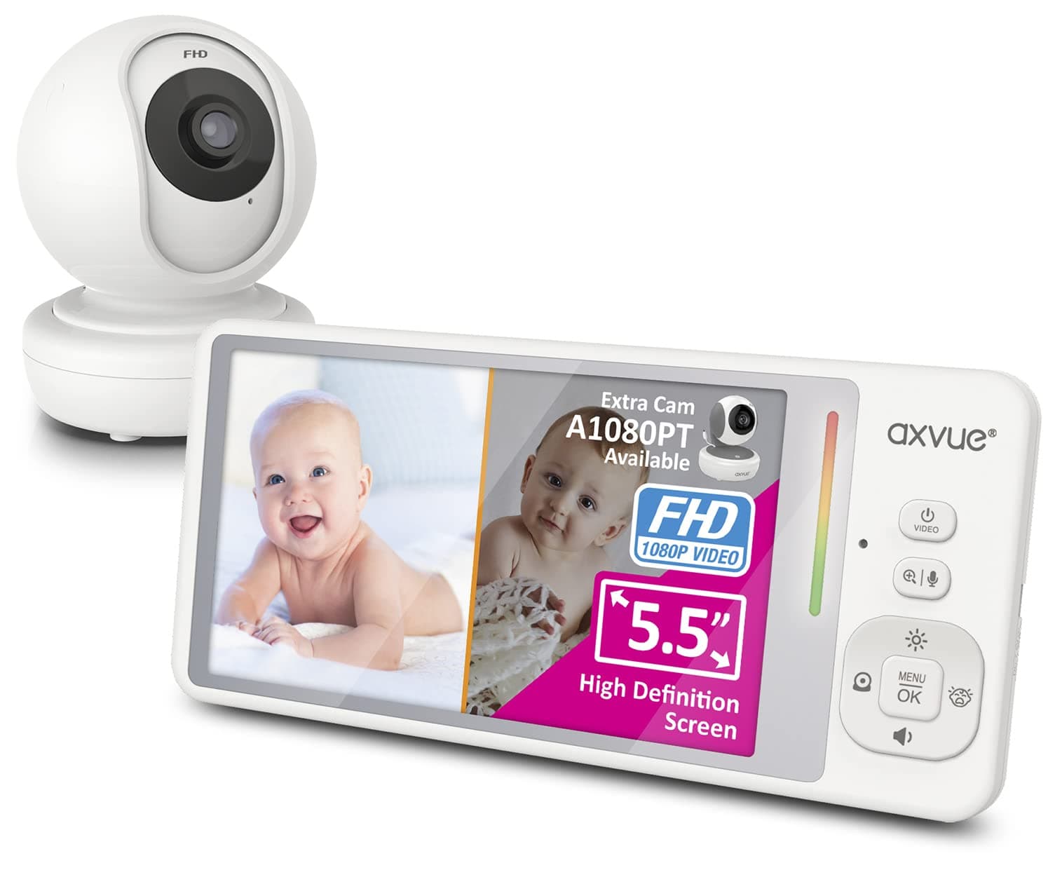 Video Baby Monitor,1080P Full HD Ultra clear image quality,5.5" IPS Screen Monitor,Pan Tilt Camera,Range up to 1000ft,22h Battery Life, 2-Way Talk,Split Screen,Night Vision,Temperature Monitor,No WiFi
