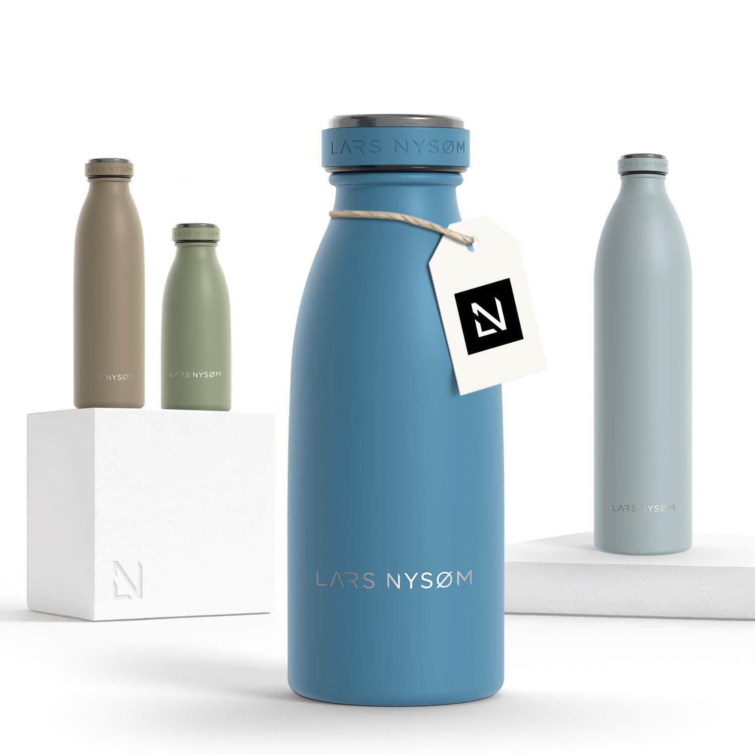 LARS NYSØM Stainless Steel Insulated Water Bottle 350ml, 500ml, 750ml, 1L, 1 5 Liter | Insulated Thermo Flask for Hot and Cold Beverages | Leakproof Drinking Bottle (Calypso Blue, 350ml)