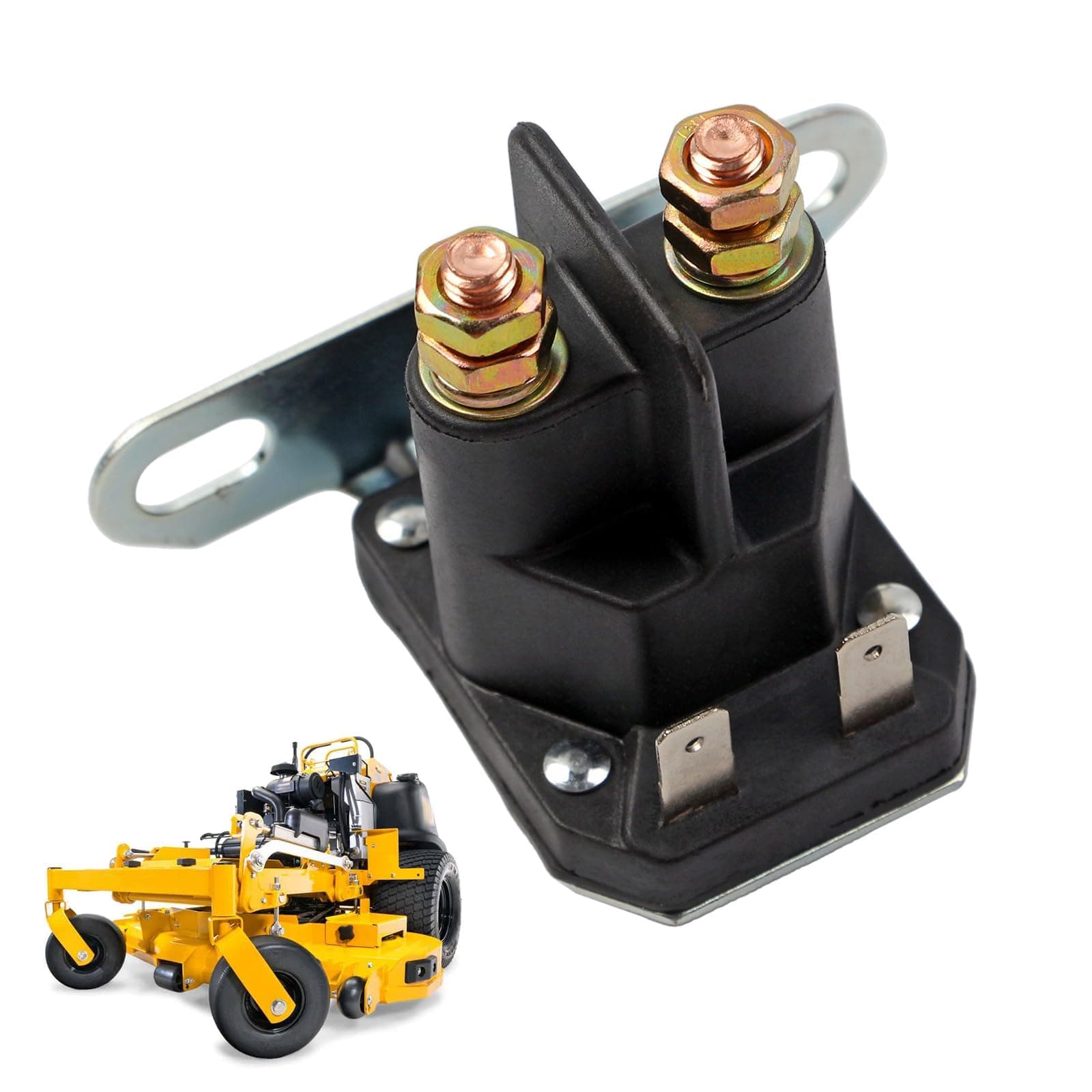 Starter Solenoid Replace 606445, Lawn Mower Starter Solenoid Compatible with Hustler Dash XD Raptor FasTrak X XD XDX XL TrimStar with 2 Spade and 2 Stud Terminals, Easy Install