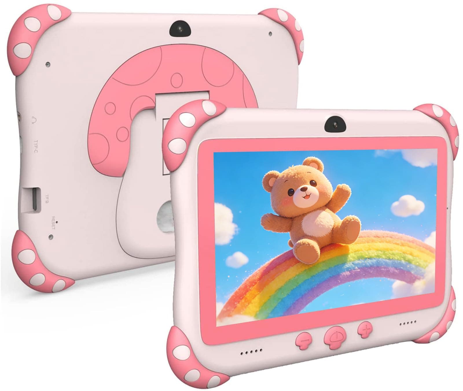 Ascrecem Kids Tablet Android 7 inch Toddler Tablet for Kids with WiFi Dual Camera Parental Control 32GB ROM 128GB Expand Children's Tablets with Kid Software Educational Games Ages 3 to 14 Years(Pink)