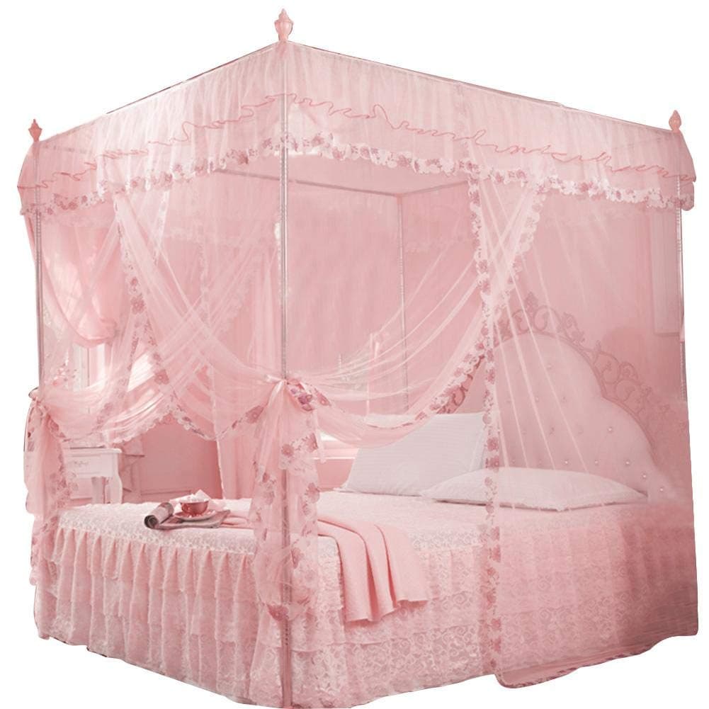 Shanbor Bed Curtain, Durable Post Bed Curtain Luxury Princess Bedroom Mosquito Netting Bed Canopy, Four Corner Mosquito Net for(Pink, 120 * 200 * 200)