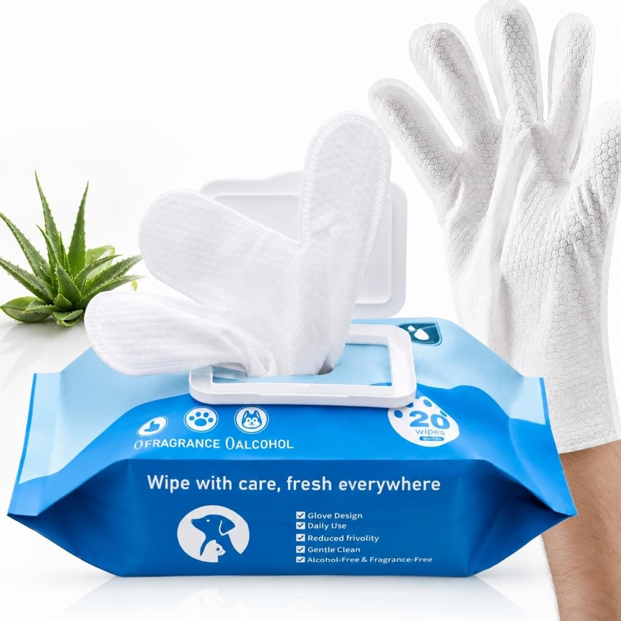 Kpeanutail Pet Grooming Glove Wipes 20PC Unscented Hypoallergenic