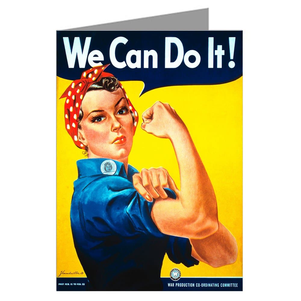 Single Greeting Card of Patriotic Poster from WW1 and WW2 Featuring Rosie The Riveteer, We Can Do IT.