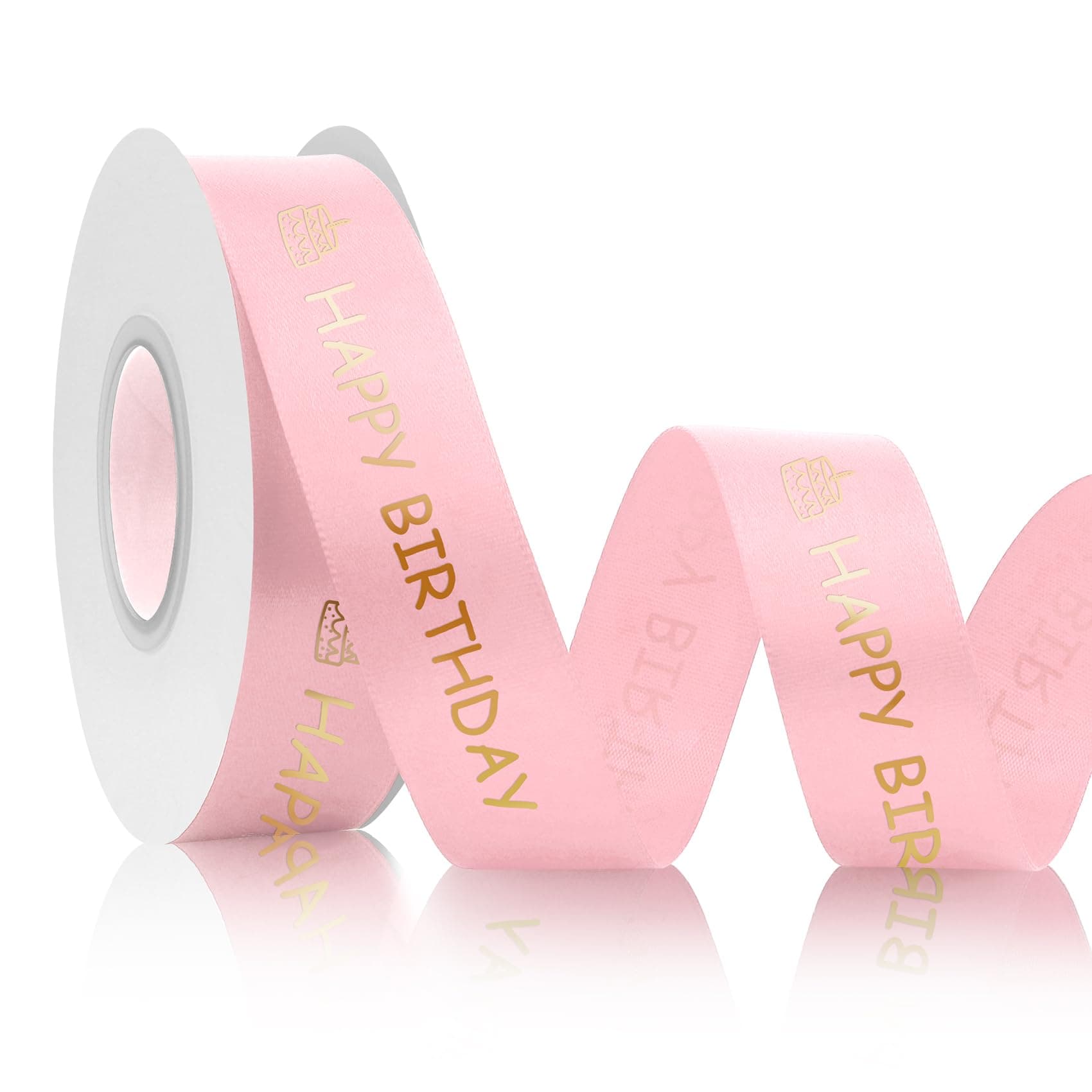 Happy Birthday Ribbon for Flower Bouquet White Ribbon for Gift Wrapping Black Ribbon 1 inch 25yards Pink Yards (Pink)