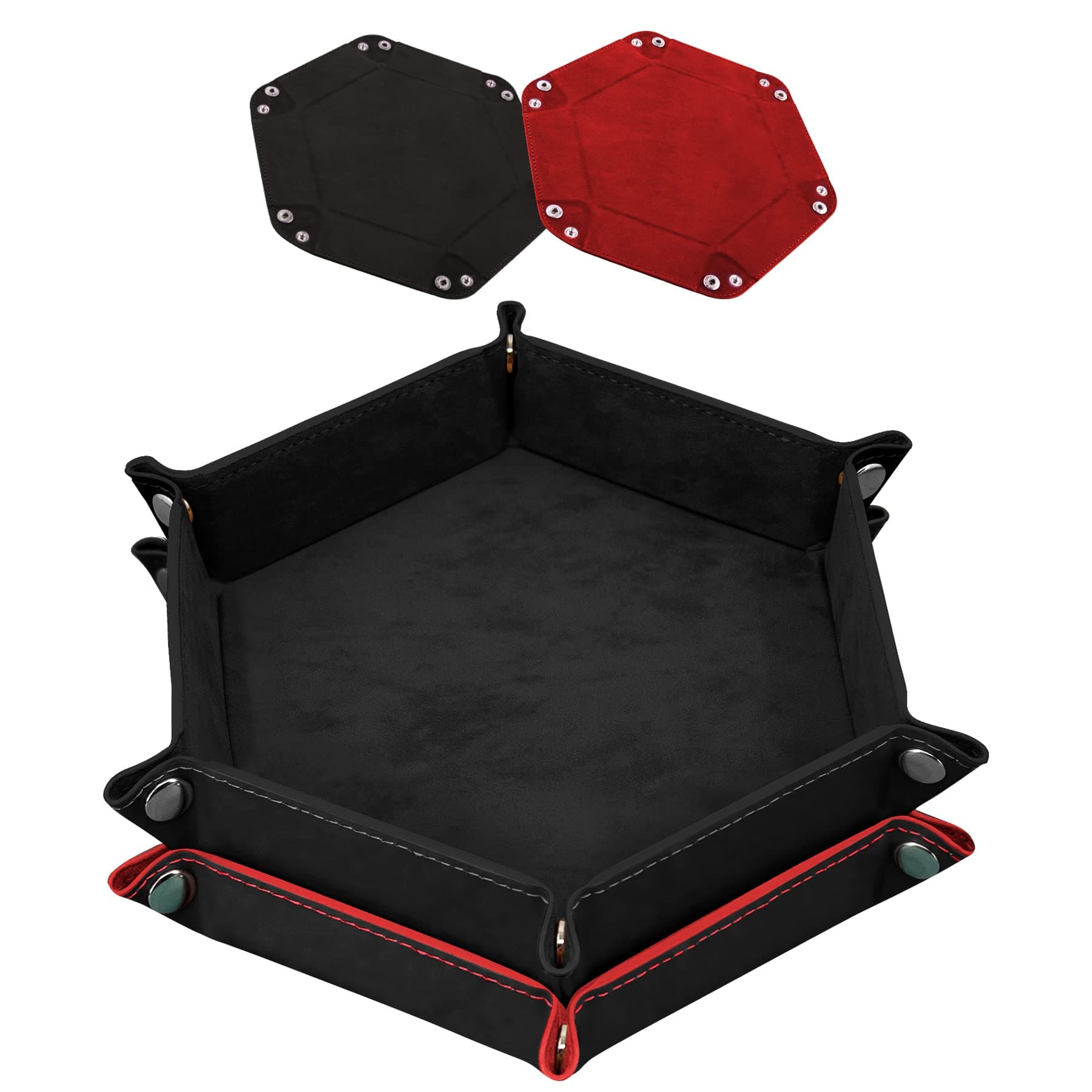 SIQUK 2 Pieces Folding Dice Tray Velvet Hexagon Tray Dice Rolling Tray