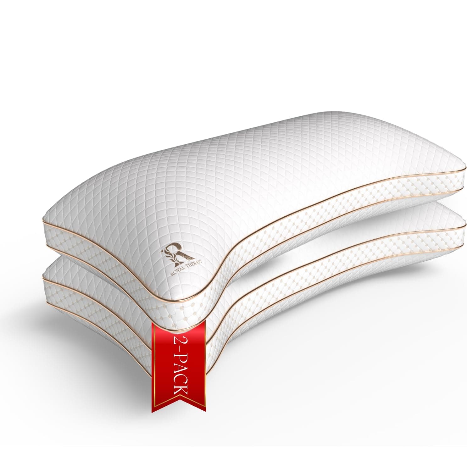 Royal Therapy Queen 2-Pack Memory Foam Pillow, Adjustable Shredded Odor-Free Cut-Out Bed Pillow for Neck & Shoulder Pain Relief, Breathable Support for Back, Stomach, Side Sleepers, BioForm