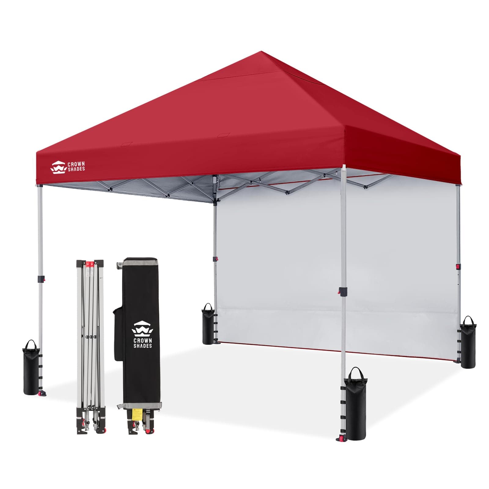 CROWN SHADES 8x8 Pop Up Canopy with 1 Side Wall, Beach Canopy Tent, Red
