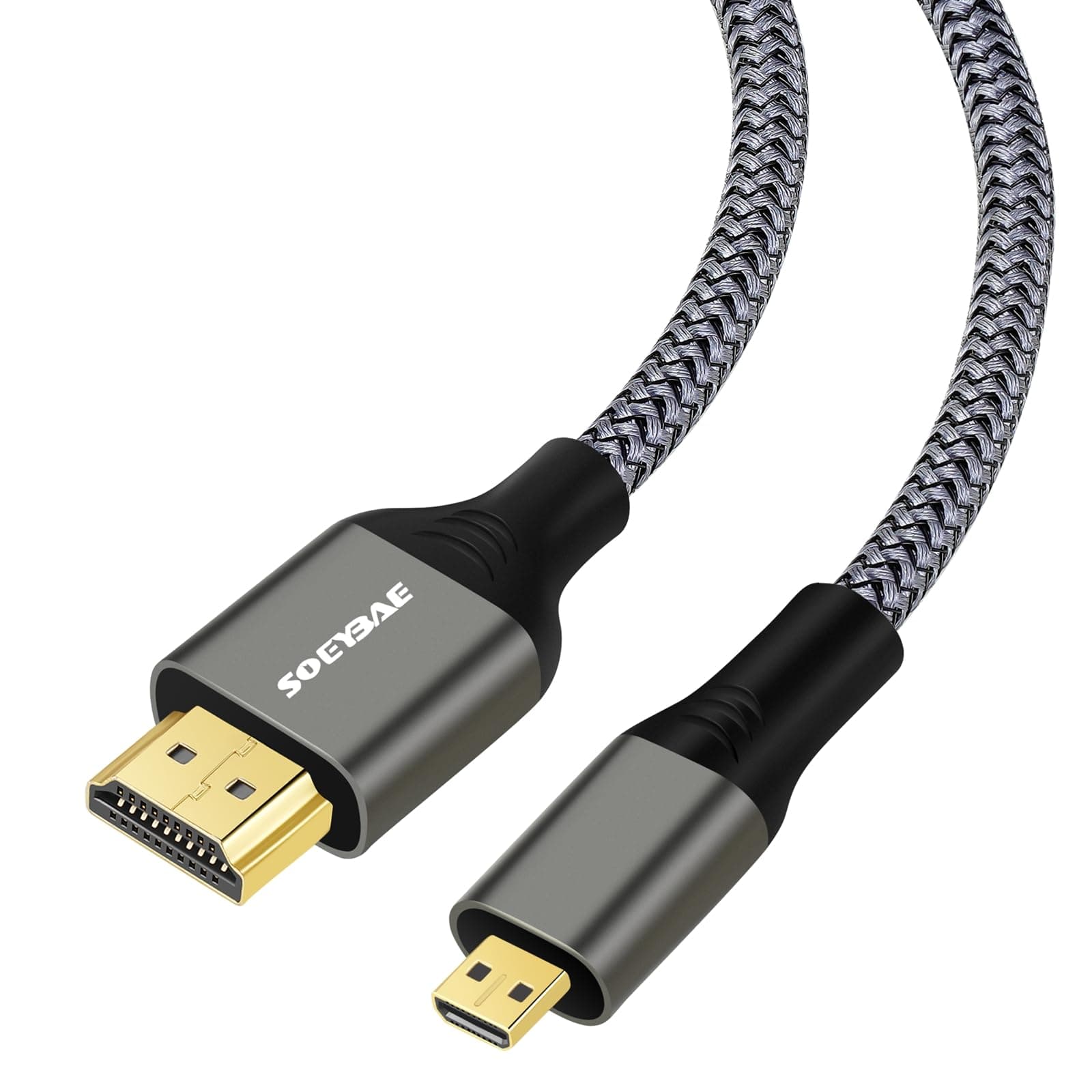 SOEYBAE 4K Micro HDMI to HDMI Cable 3M, Support 3D 4K/60Hz 1080p HDMI to Micro HDMI Nylon Braided Cord,Compatible with Laptop Camera Monitor