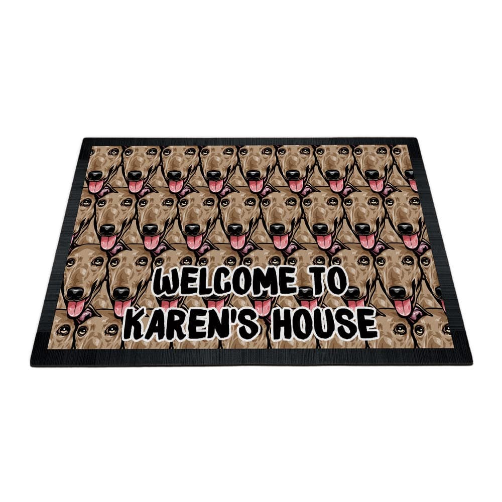 GUGLILI Welcome to Dog's House Dog Doormat Greyhound Funny Door Mats Personalized Dog Name Decorative Mat Funny Gift for Dog Owners Welcome Door Mat Inside Floor Rug 23.6" x 15.7"