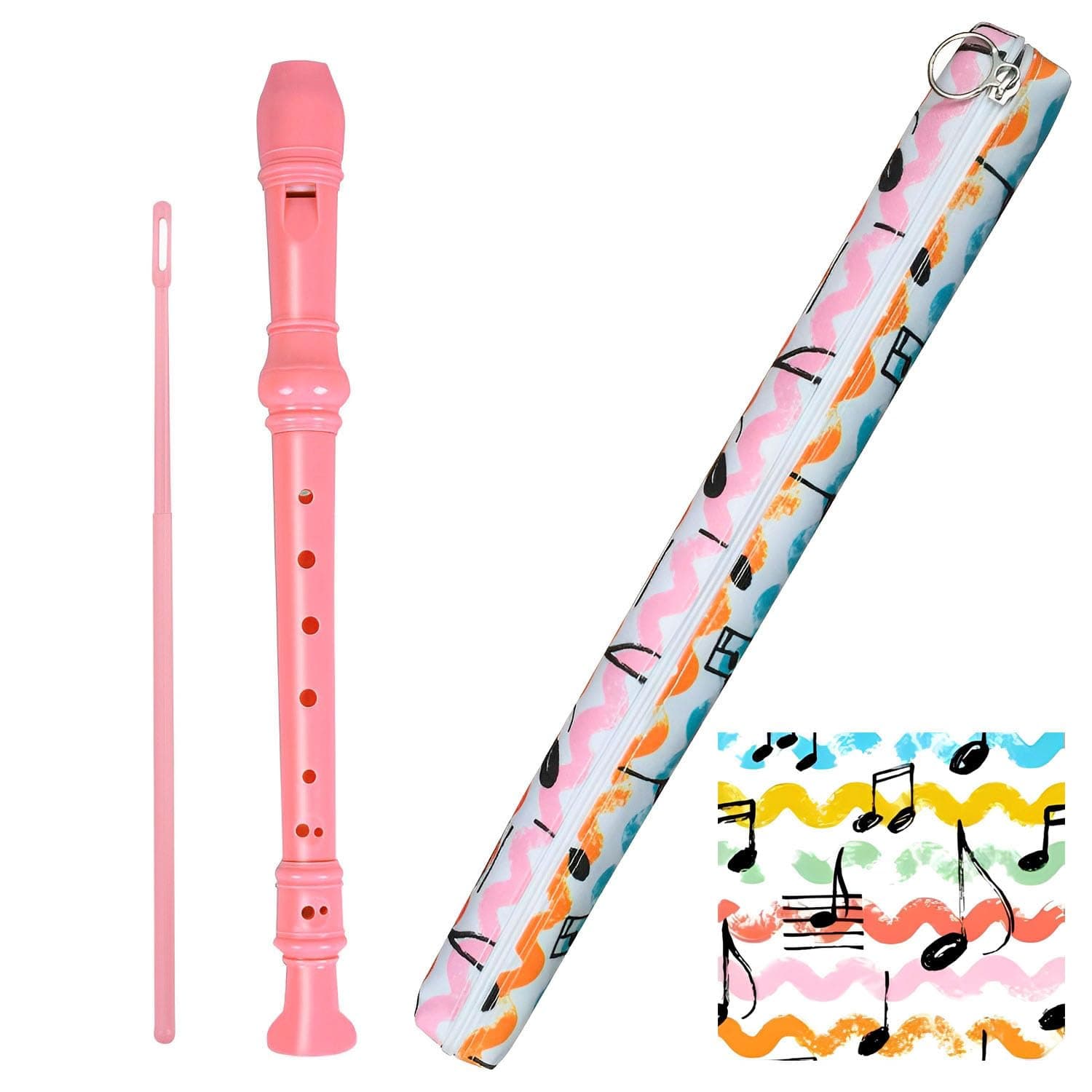 Professional German Style 8-Hole C Key Soprano Recorder for Kids & Beginners - Includes Cleaning Rod & Carry Bag, Ideal for Students & School Band (PInk)