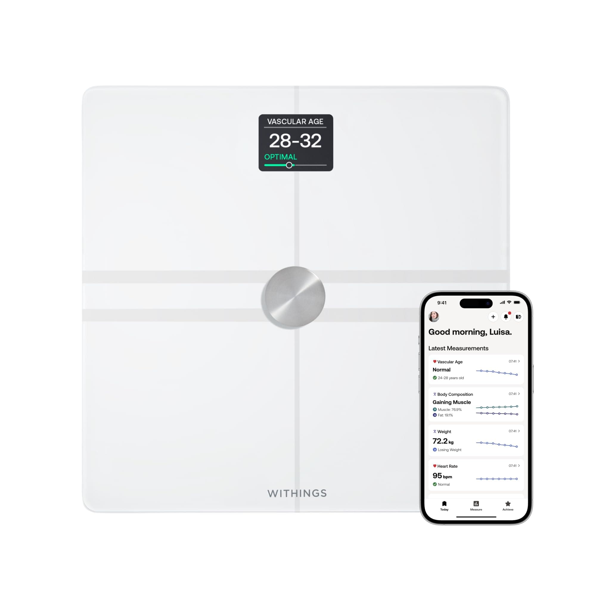 WITHINGS Body Comp - Scale for Weight and Complete Body Analysis, Wi-Fi & Bluetooth Scale with Color Screen, Digital Scale with Accurate Visceral Fat, Heart Heath - Compatible with Apple Health