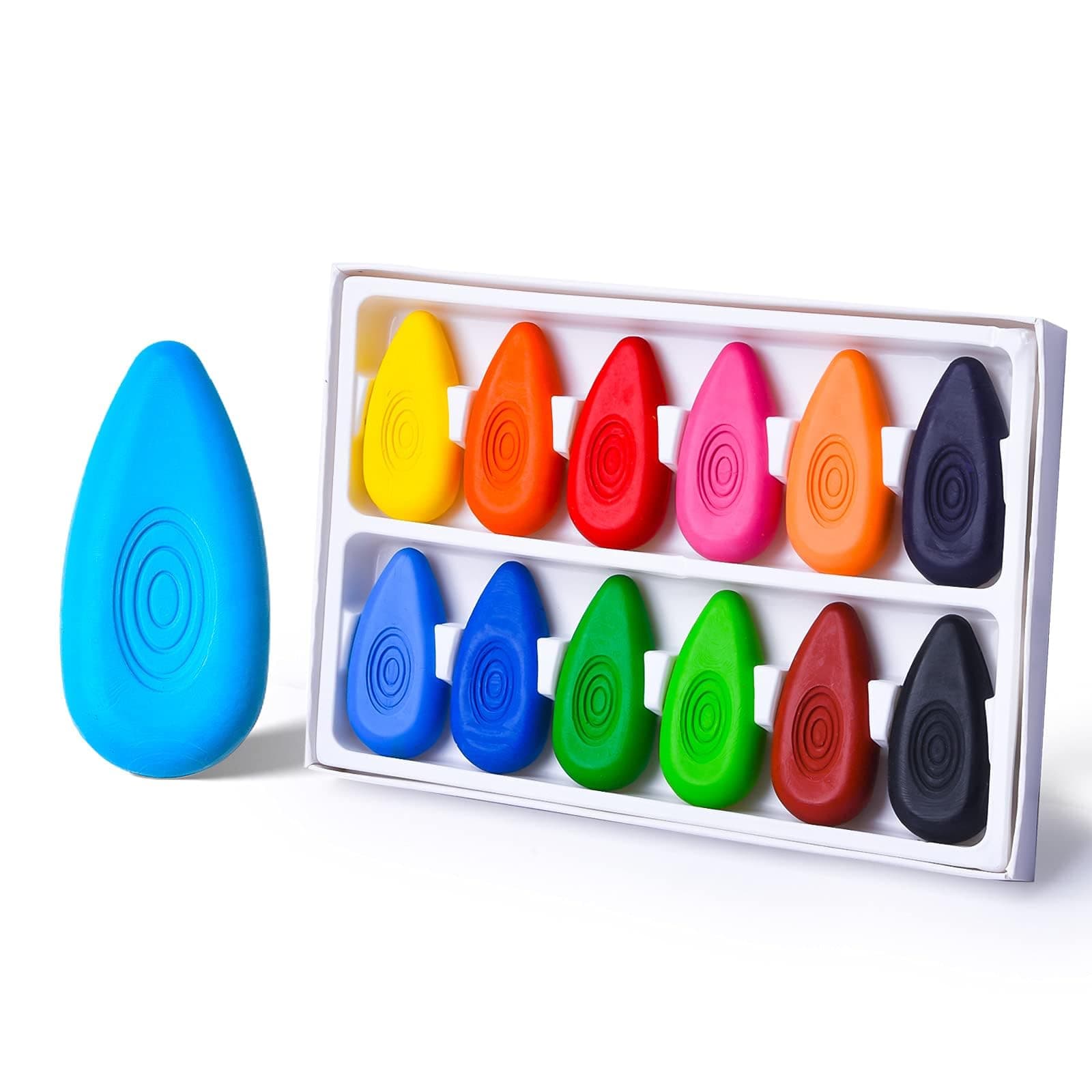 Four Candies Toddler Crayons 12 Colors, Water-Drop Shape, Easy Grip