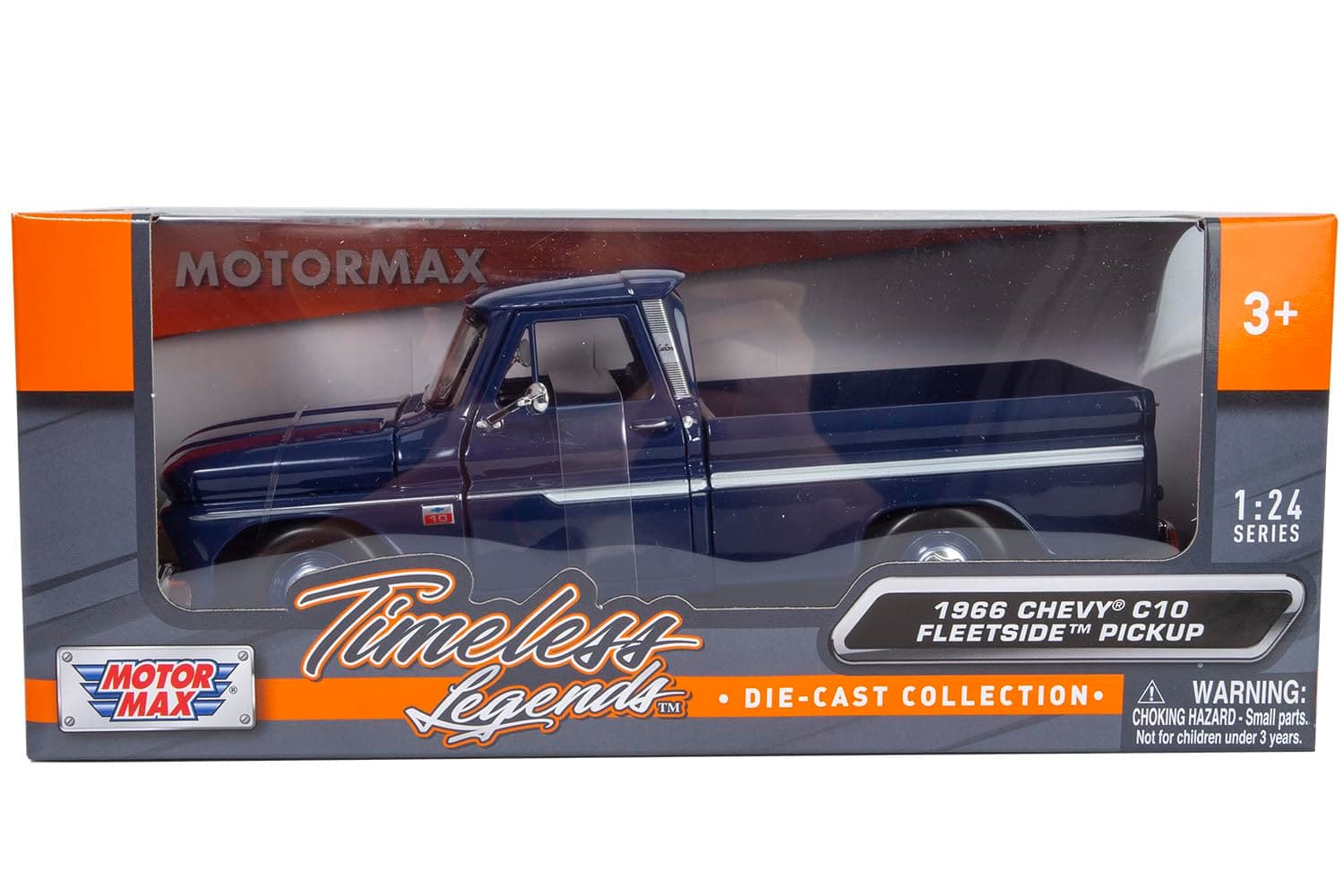 1966 Chevy C10 Fleetside Pickup Truck, Dark Blue - Motormax 73355-1/24 Scale Diecast Model Toy Car by Motor Max