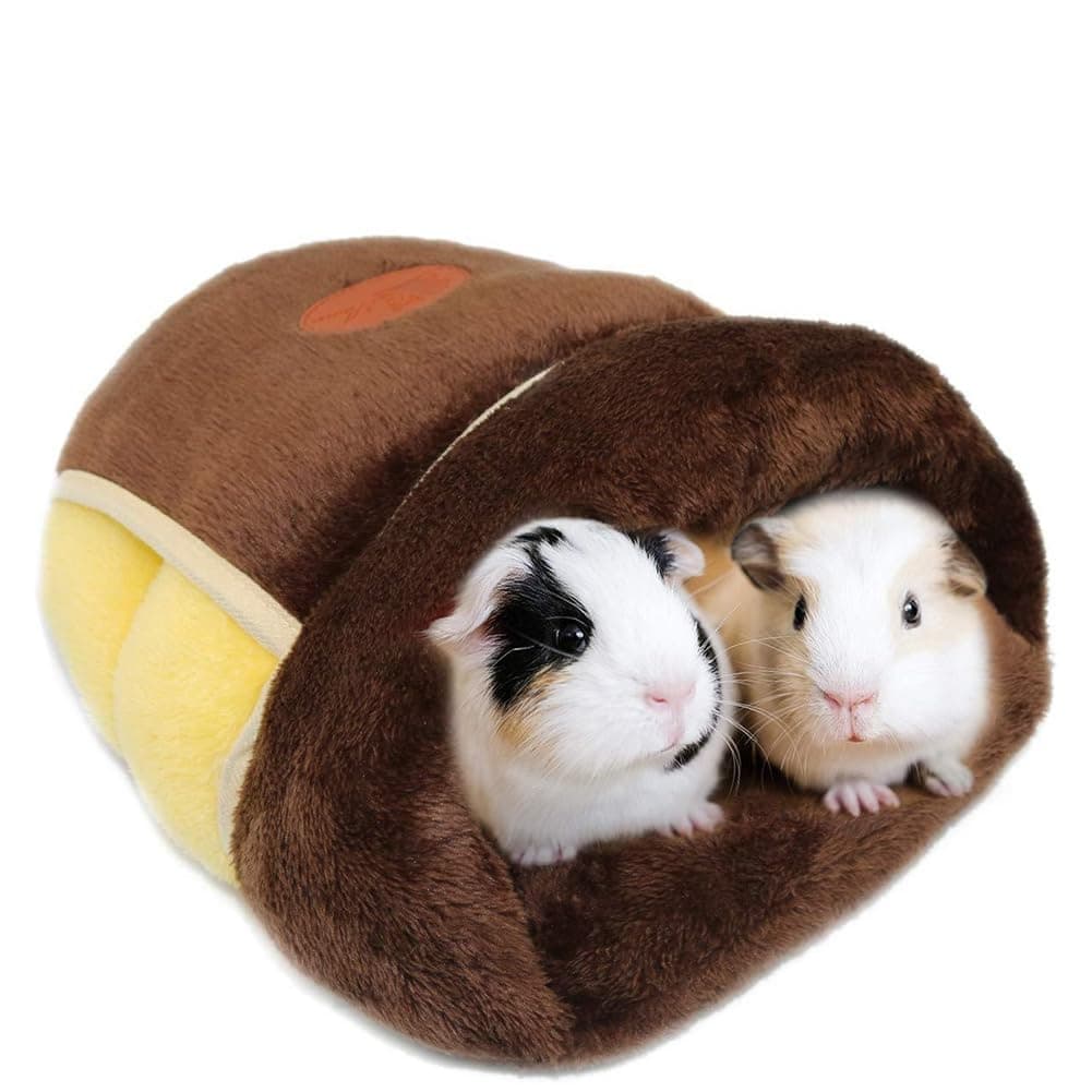 FORZENA Guinea Pig Bed Cuddle Cave Warm Fleece Cozy House Bedding Sleeping Hideout for Small Animal Ferret Squirrel Chinchilla Rabbit Hedgehog Cage Nest (Brown)