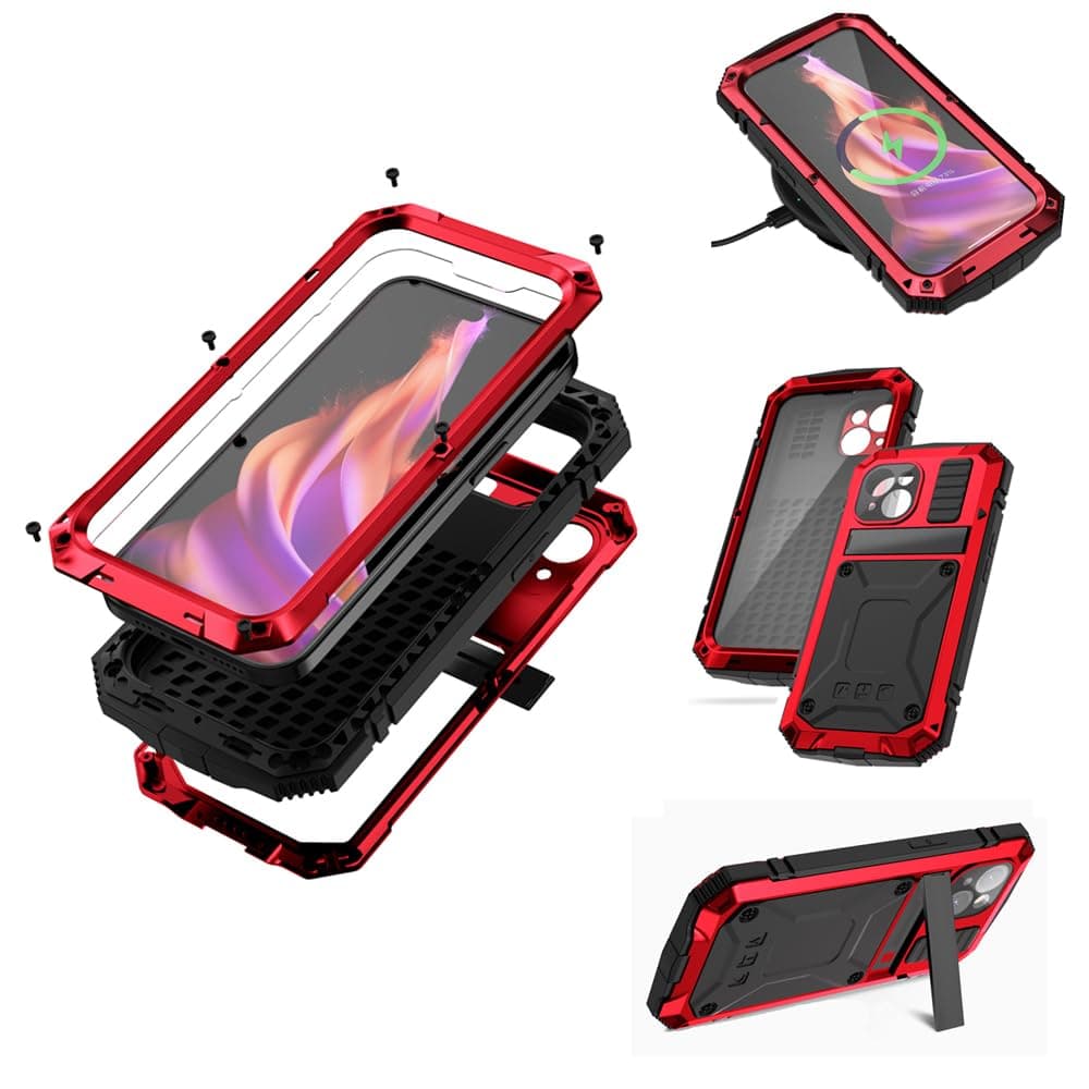 Lunivop Case Compatible with iPhone 15 Case 6.1" 2024 Heavy Duty Rugged Stan Military Grade Metal Dustproof Built in Screen Protector Camera Lens Armor Phone Case (, for iPhone 15 2023) Red