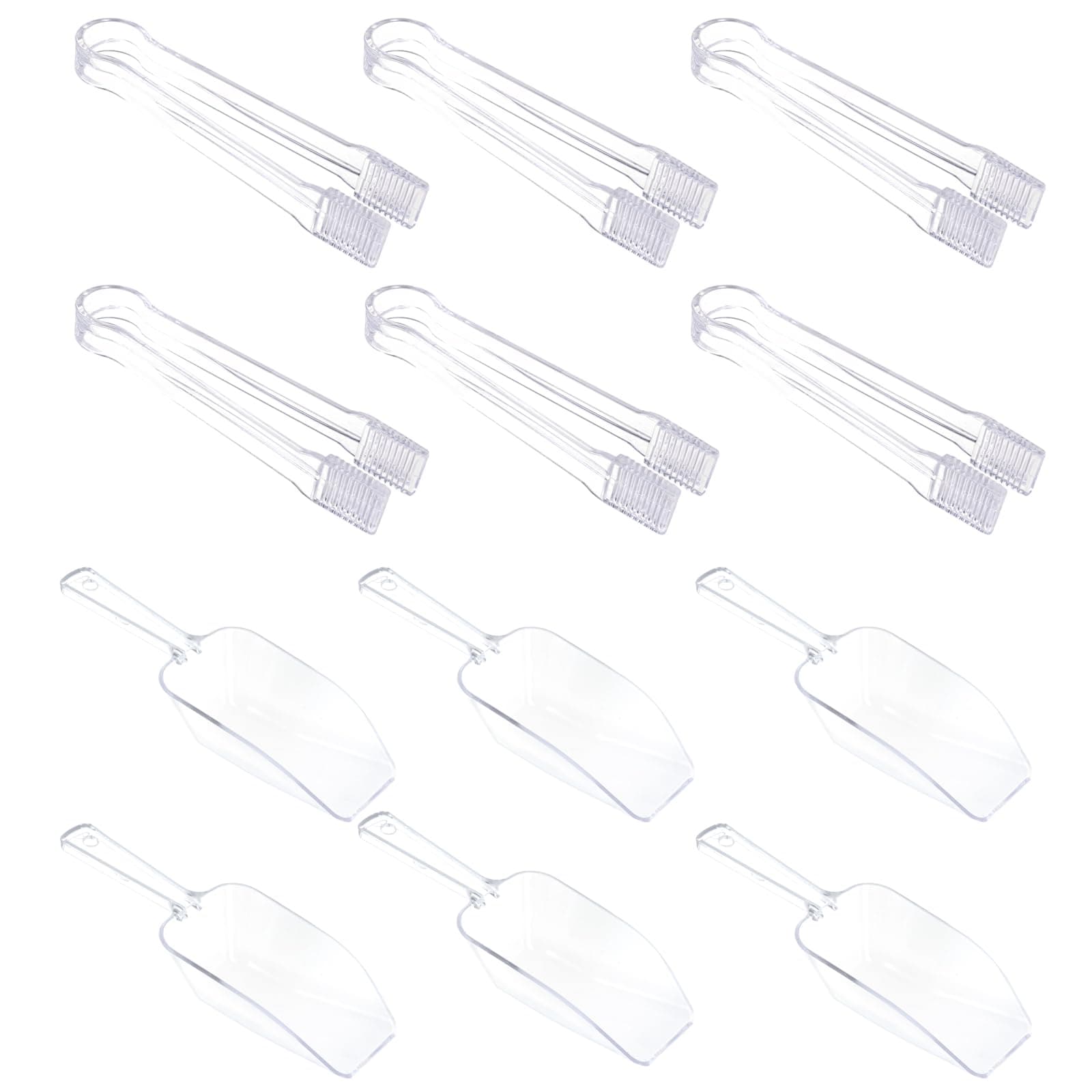 Clear Plastic Ice Scoops Tongs Set, Small Tongs for Serving Food, Mini Candy Scoops for Candy Buffet Dry Goods Freezer Bin Canisters (Clear)
