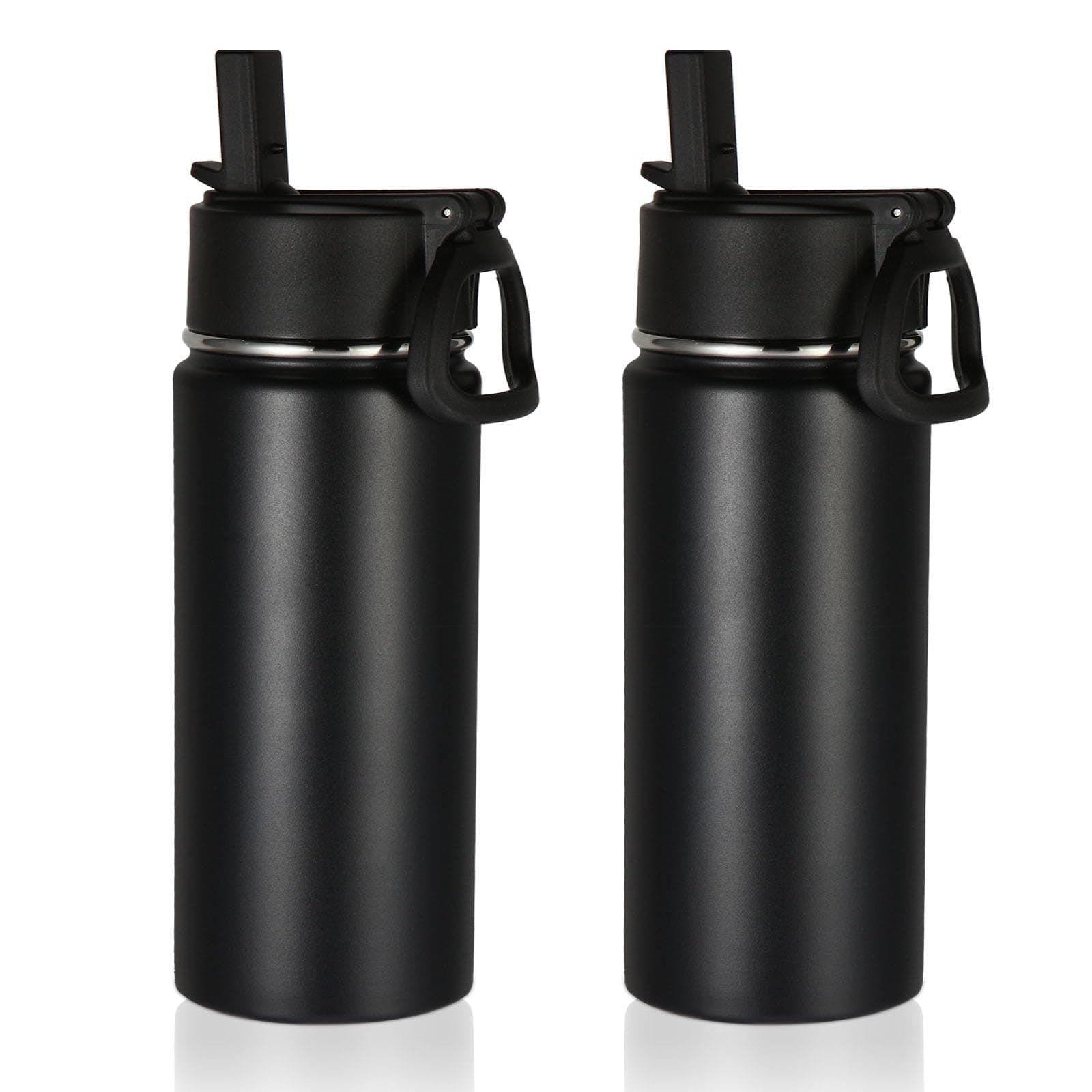 Volhoply 16 OZ Kids Water Bottle Bulk 2 Pack,Insulated Sports Bottles with Straw Lid,Stainless Steel Bottle with Handle Keep Cold & Hot,Double Wall Vacuum Cups for School,Girls(Black,Set of 2)