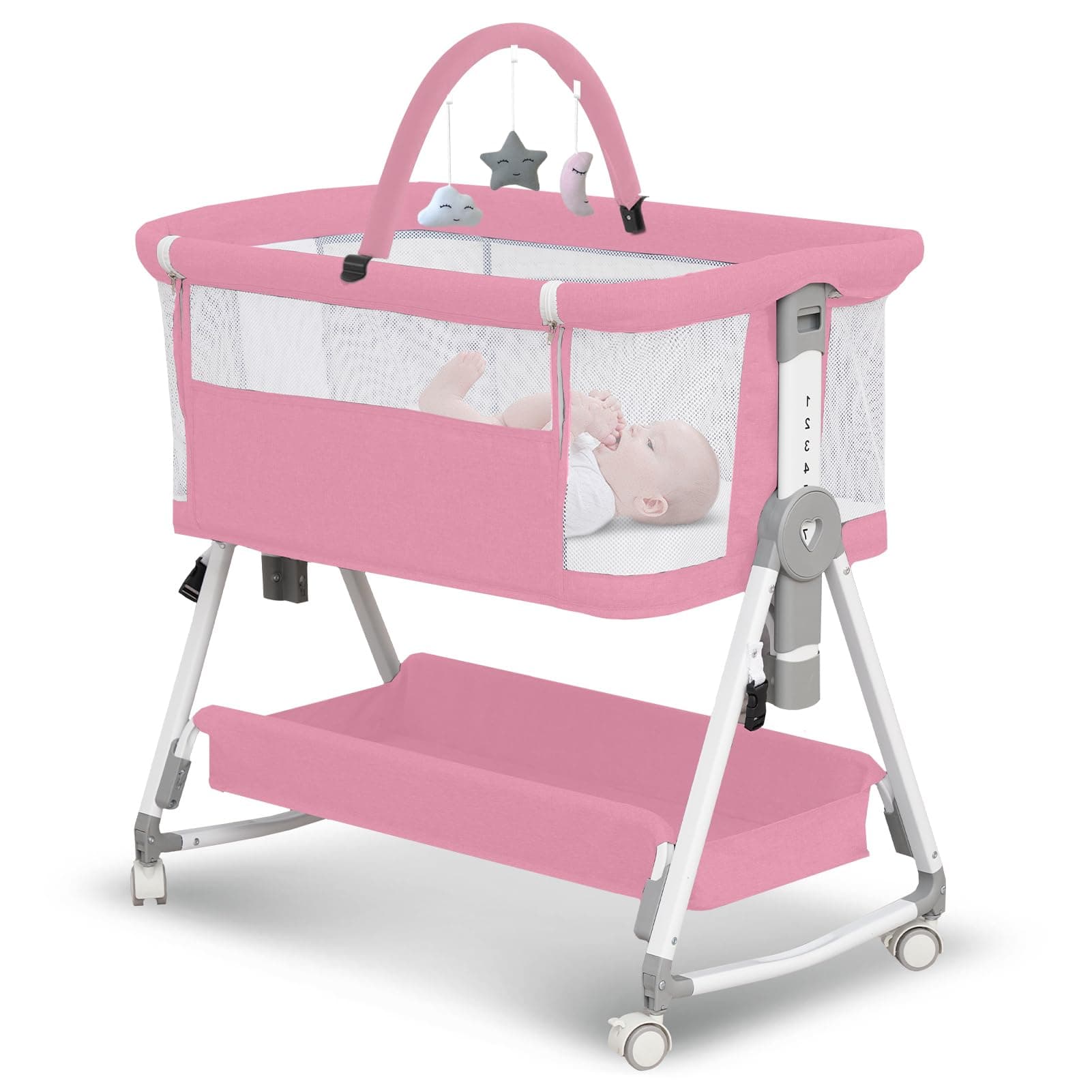 Baby Bassinet, 3 in 1 Bedside Bassinet for Baby with Hanging Toys