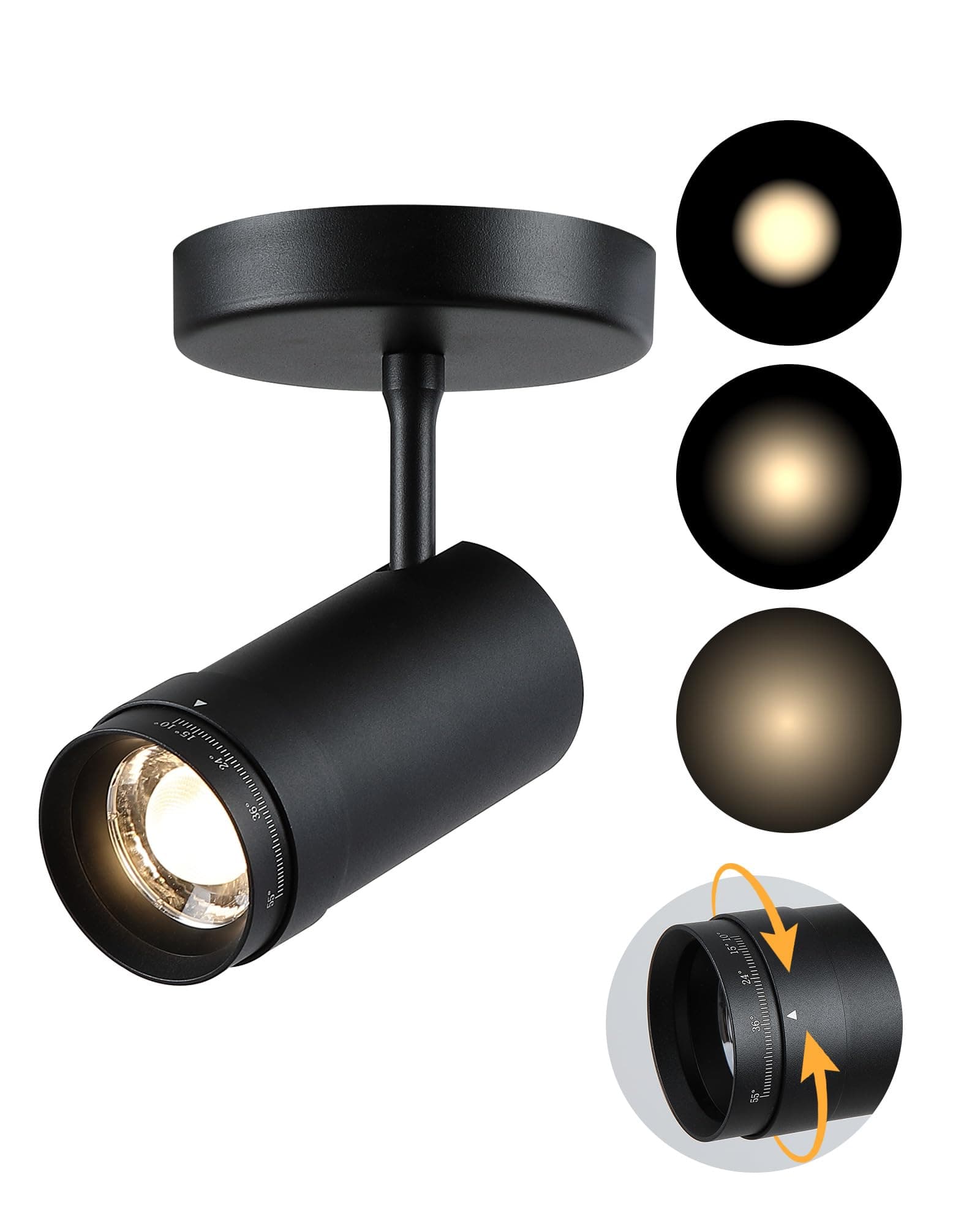 Opulux 9W LED Zoomable Ceiling Spotlight, Dimmable, Adjustable Beam Angle 10-55°, Swivel, CRI 97, Matte White Aluminum, Wired Accent Lamp for Corridor, Picture, Living Room, and Modern Interiors