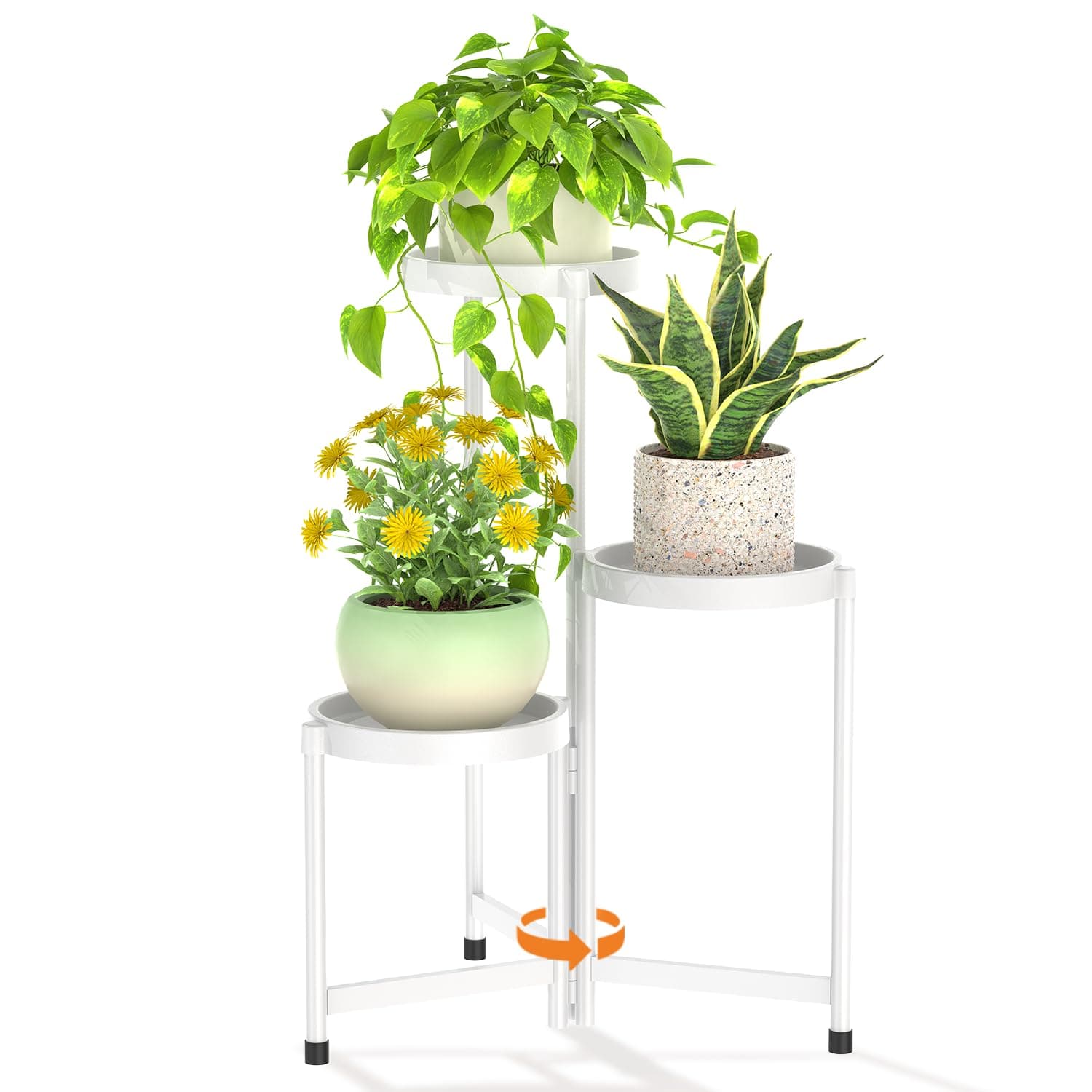 LASZOLA Plant Stand Indoor Outdoor Tall with Plastic Tray, 3 Tiers White