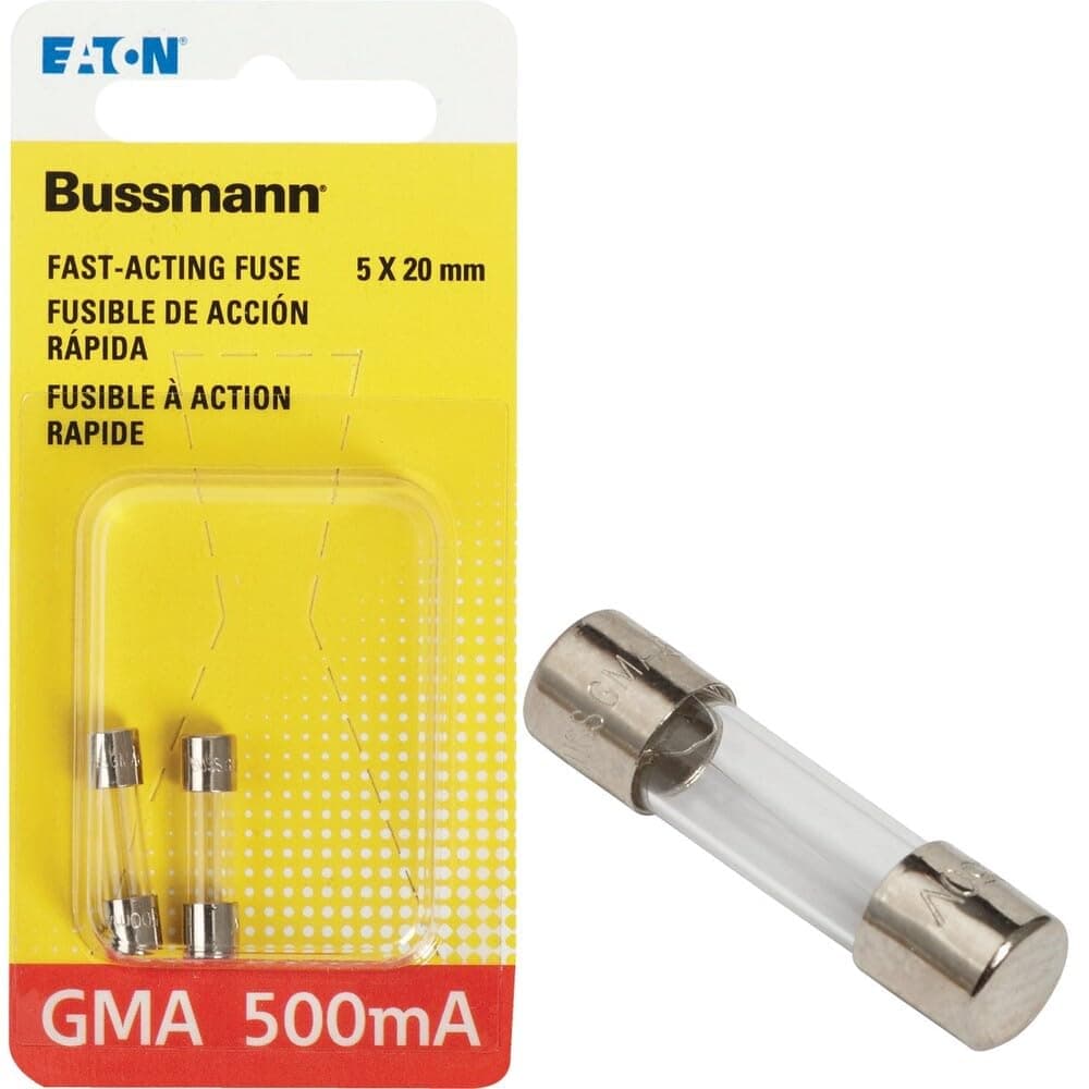 Bussmann BP/GMA-500MA 500 mAmp Glass Fast Acting Cartridge Fuse, 125V Carded UL Listed, 2-Pack