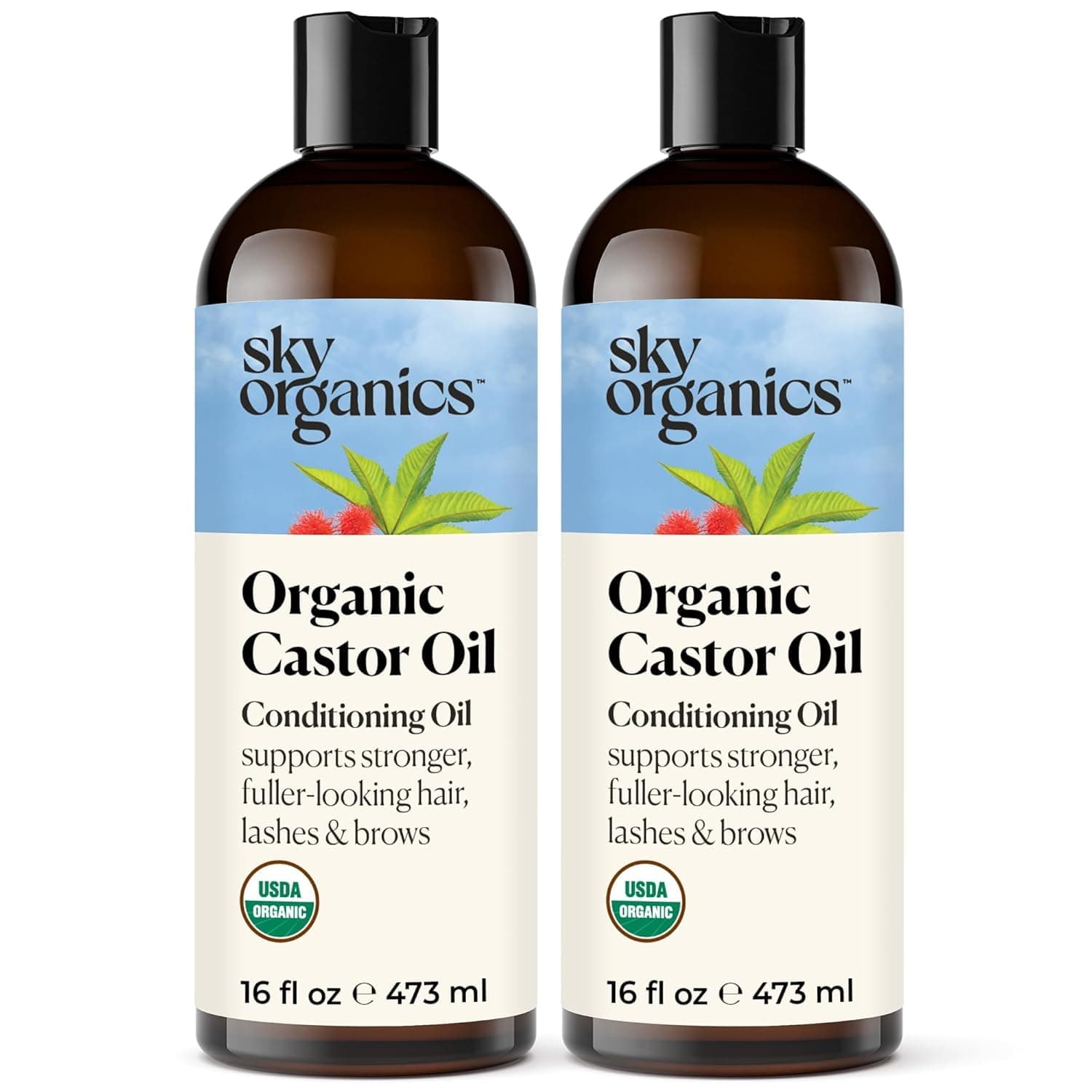 Sky Organics Organic Castor Oil 16 oz, 2-Pack. Cold Pressed, Hexane-Free.