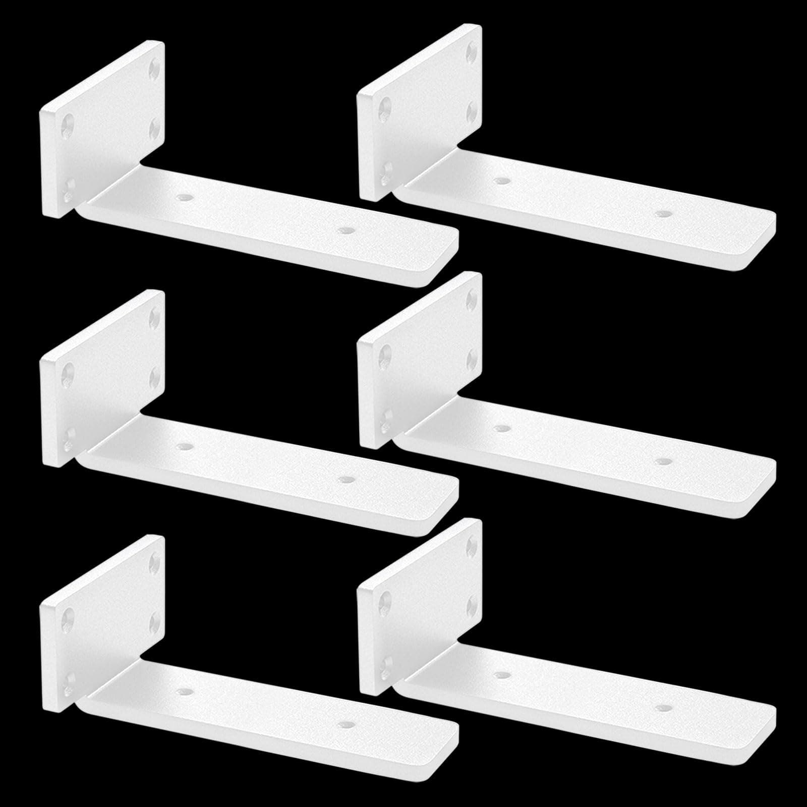 Floating Shelf Brackets Heavy Duty - 1/5 Inch Thick Industrial White Metal L Brackets Premium Solid Steel Shelf Supports for Shelves - 8 Inch Heavy Floating Shelves Hardware (6Pcs)