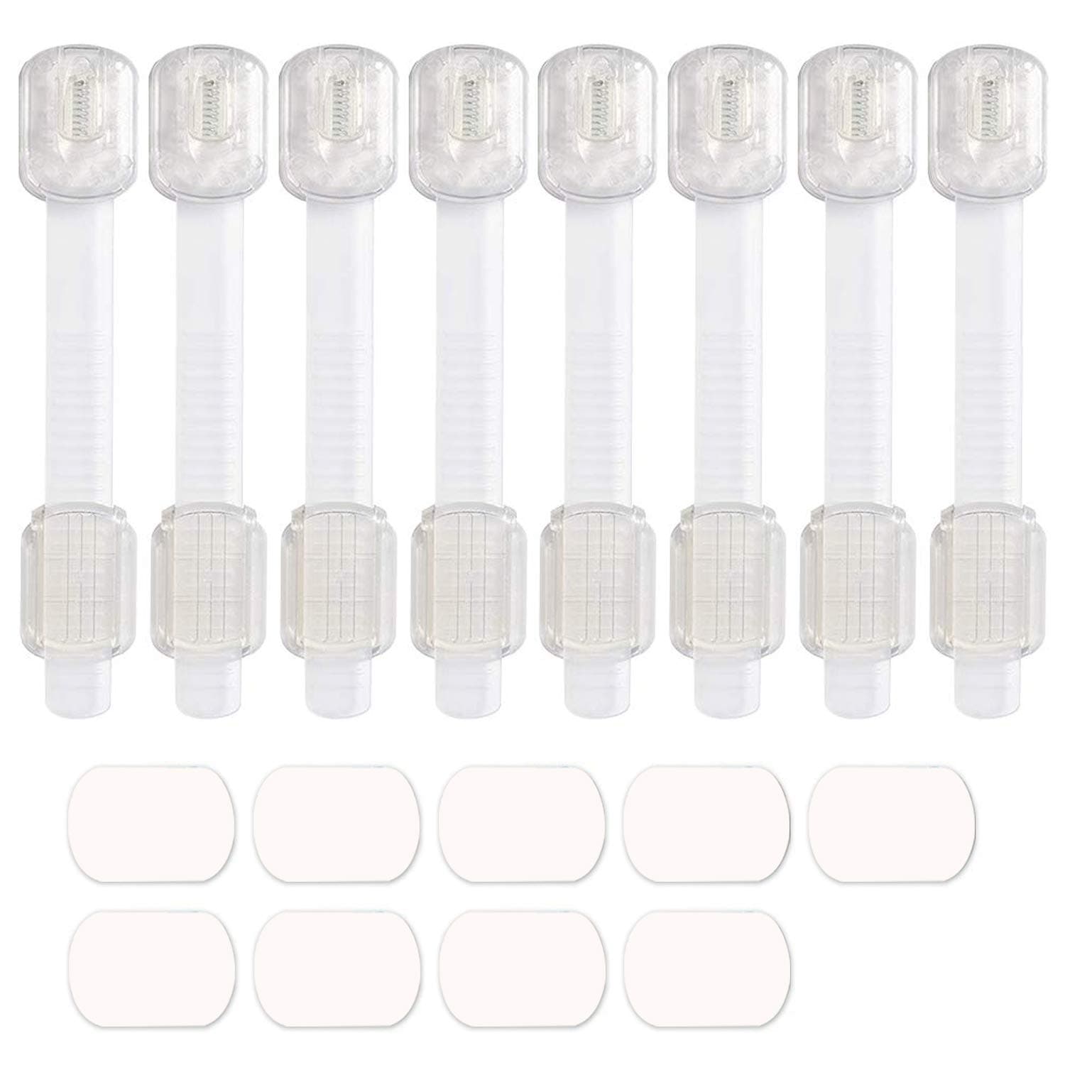 Baby Safety Locks - Maveek 8 Pack Child Proofing Lock For Drawers Doors Cupboard Dresser Door Closet Toilet Seat Oven Refrigerator, Adjustable Transparent Latches, 9 Pcs Extra Adhesive Pads