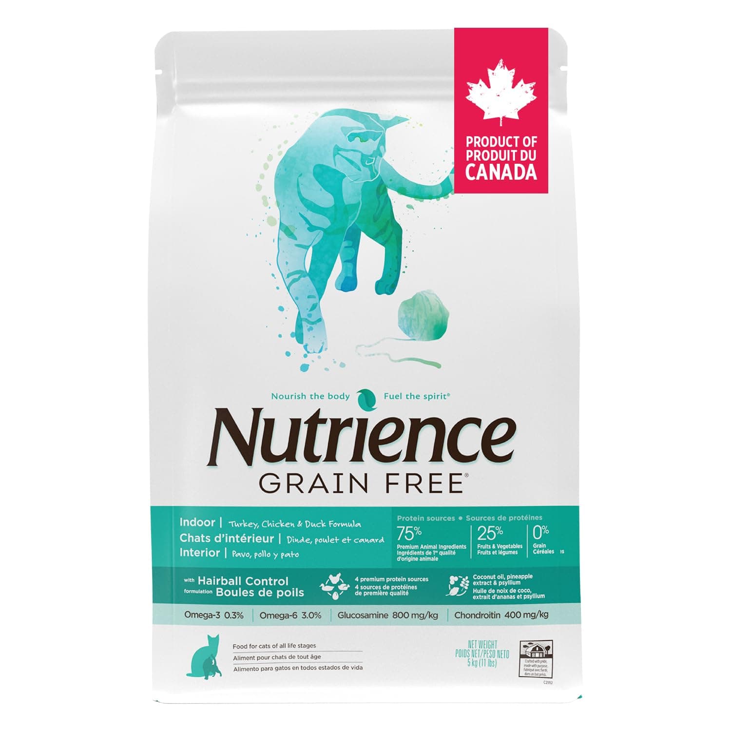 Nutrience Grain-Free Indoor Cat Food, Turkey, Chicken & Duck, 5 kg (11 lb)