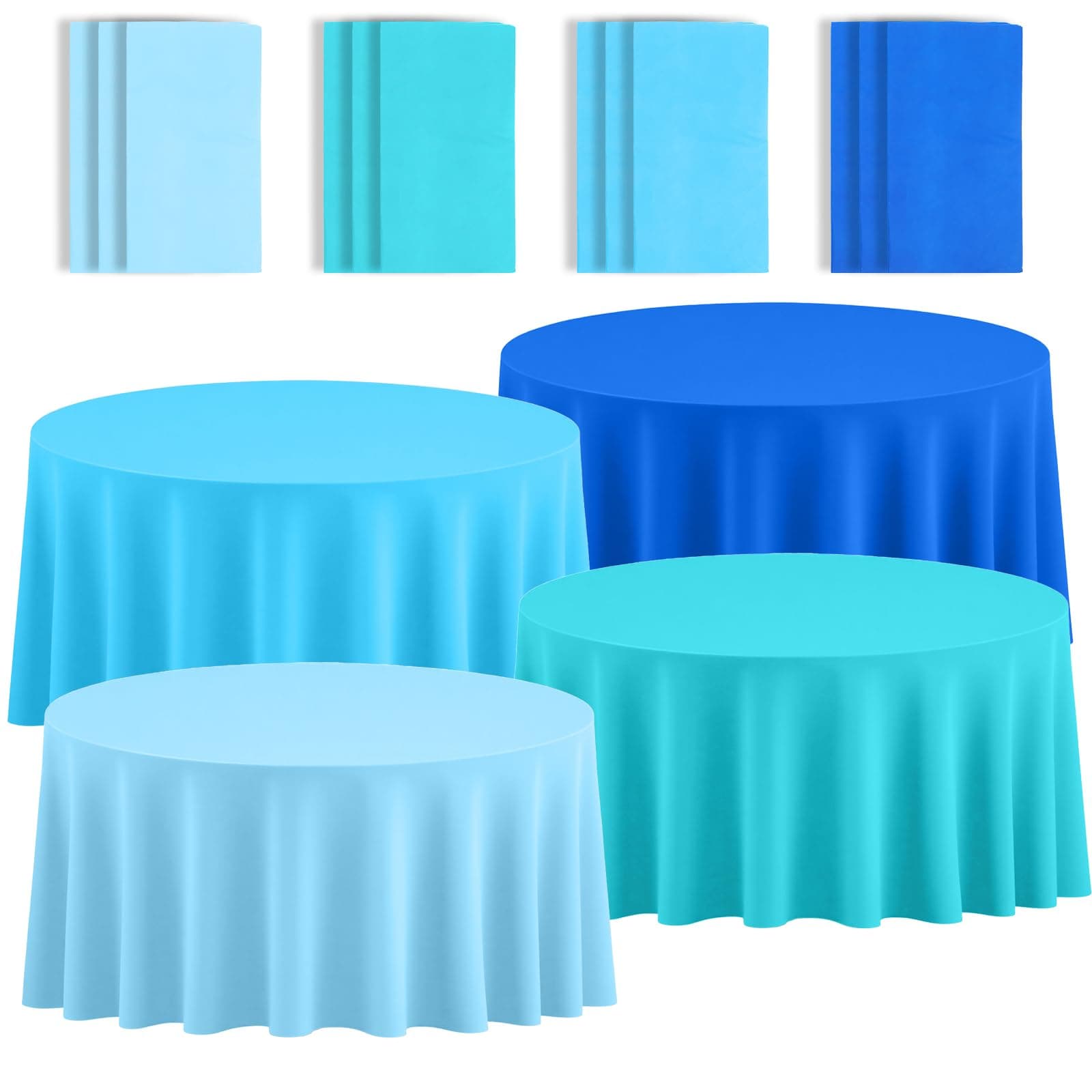 AojSup 12 Pack Blue Round Tablecloth 84 Inch Plastic Tablecloths Disposable Plastic Cloths for Birthday, Weddings, Party, Fiesta Party, Event, Photography, Table Cover