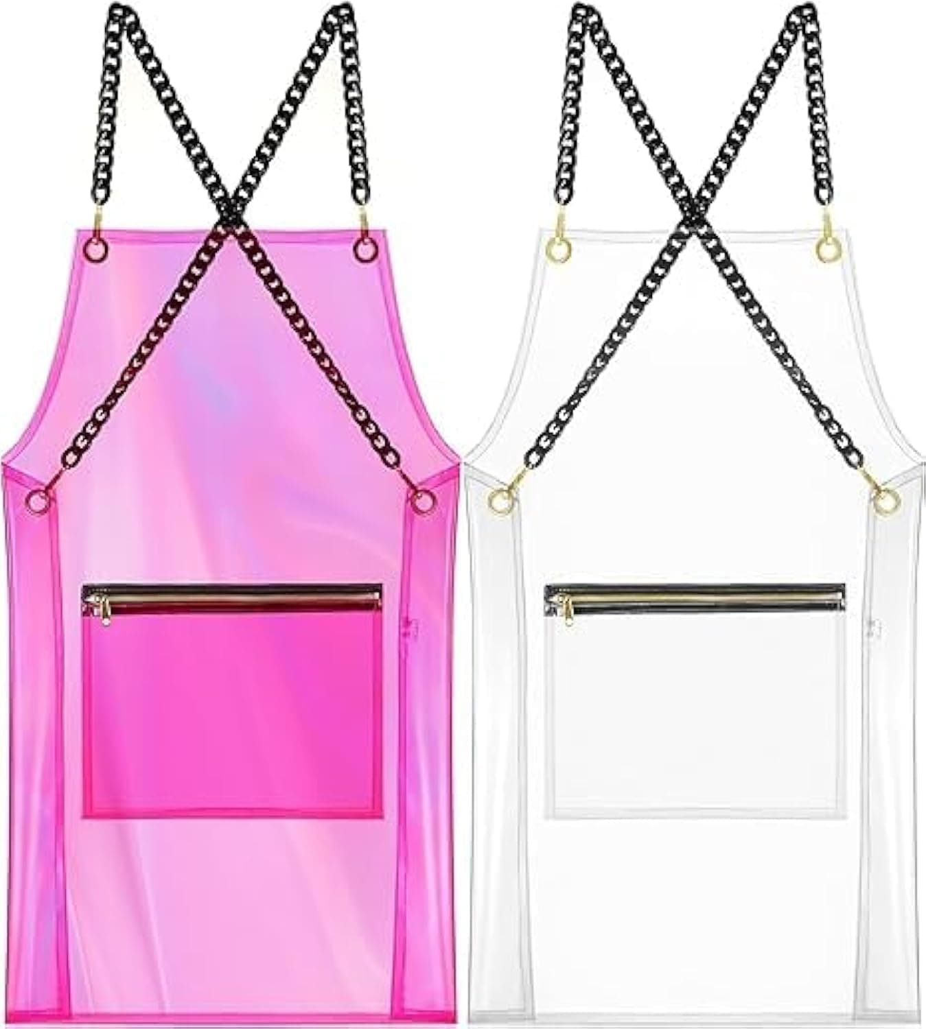MIKI WELL Hair Stylist Apron for Women - Waterproof Barber Nail Tech Apron Hairdresser Hairstylist Salon Aprons with Pocket, Transparent+pink, M-XXL