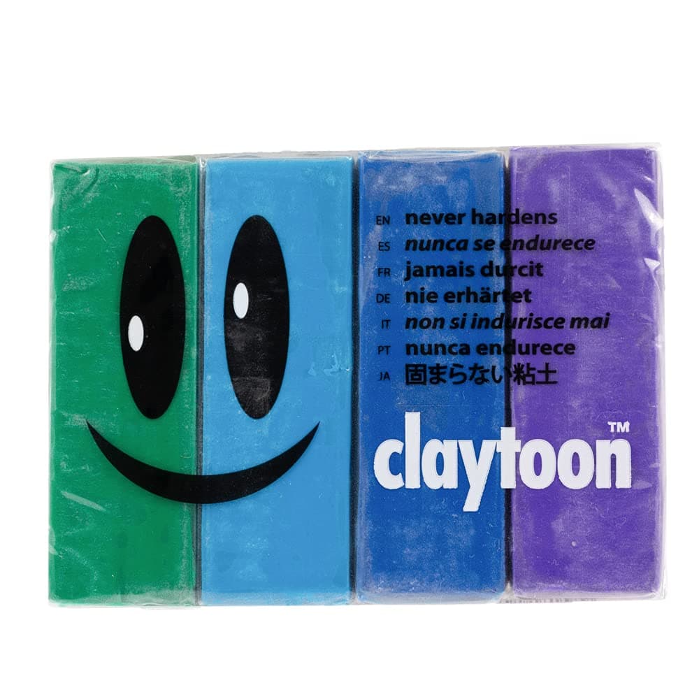 Craft County Van Aken Claytoon Oil-Based Modeling Clay – 1 lb set (Four 4-oz bars) – 4 Assorted Colors – Perfect for Claymation, Stop Motion, Models, and more!