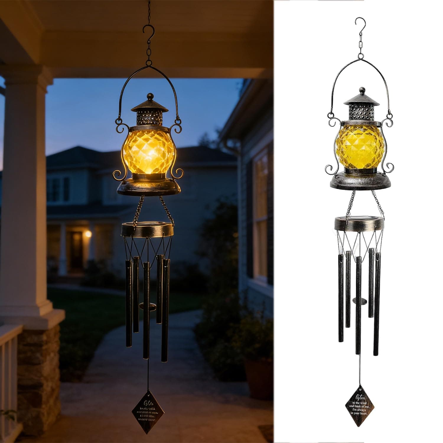 OMRAYTU Solar Wind Chimes for Outside, Retro Oil Bottle Gifts for Women Mom Grandma Windchimes Outdoors, Solar Lantern Memorial Wind Chimes Teacher Appreciation Unique for Garden Decor