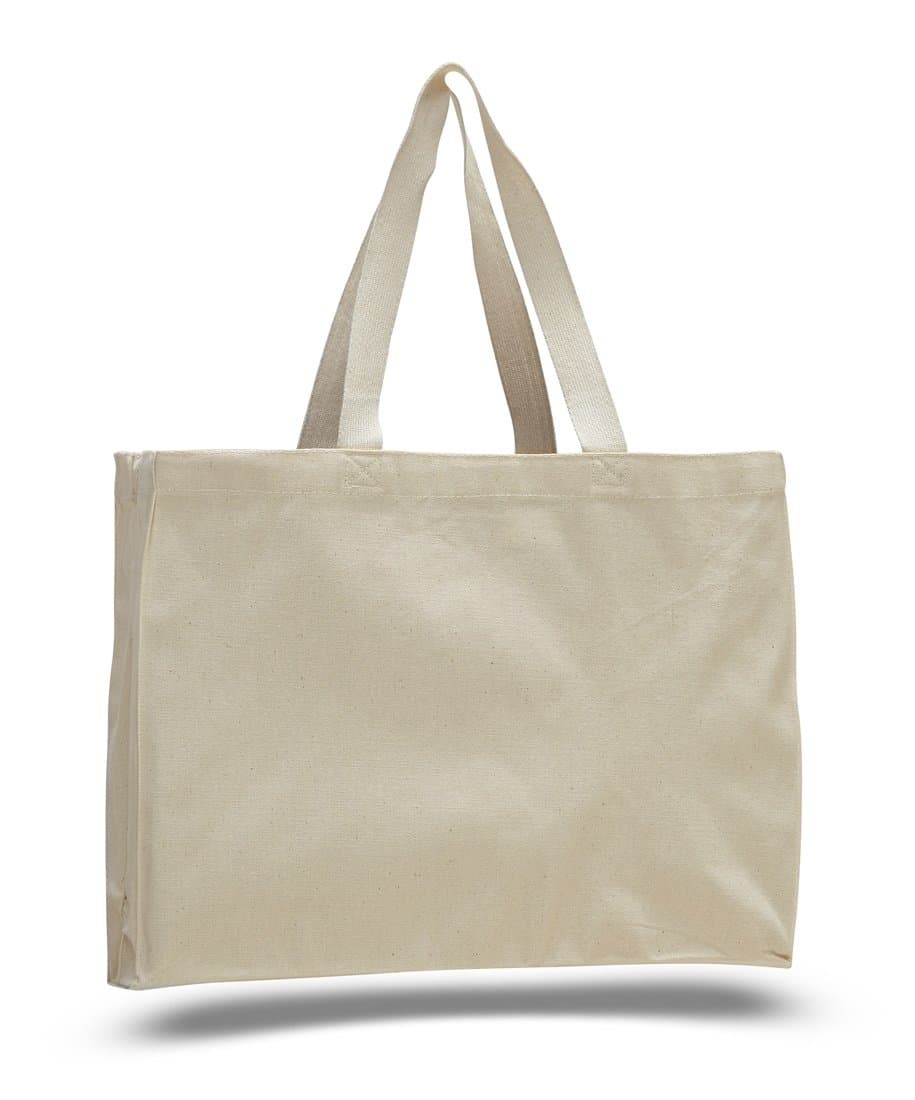 1 Dozen- Shopping Tote Bags with Full Side and Bottom Gusset (Natural) by ToteBagFactory